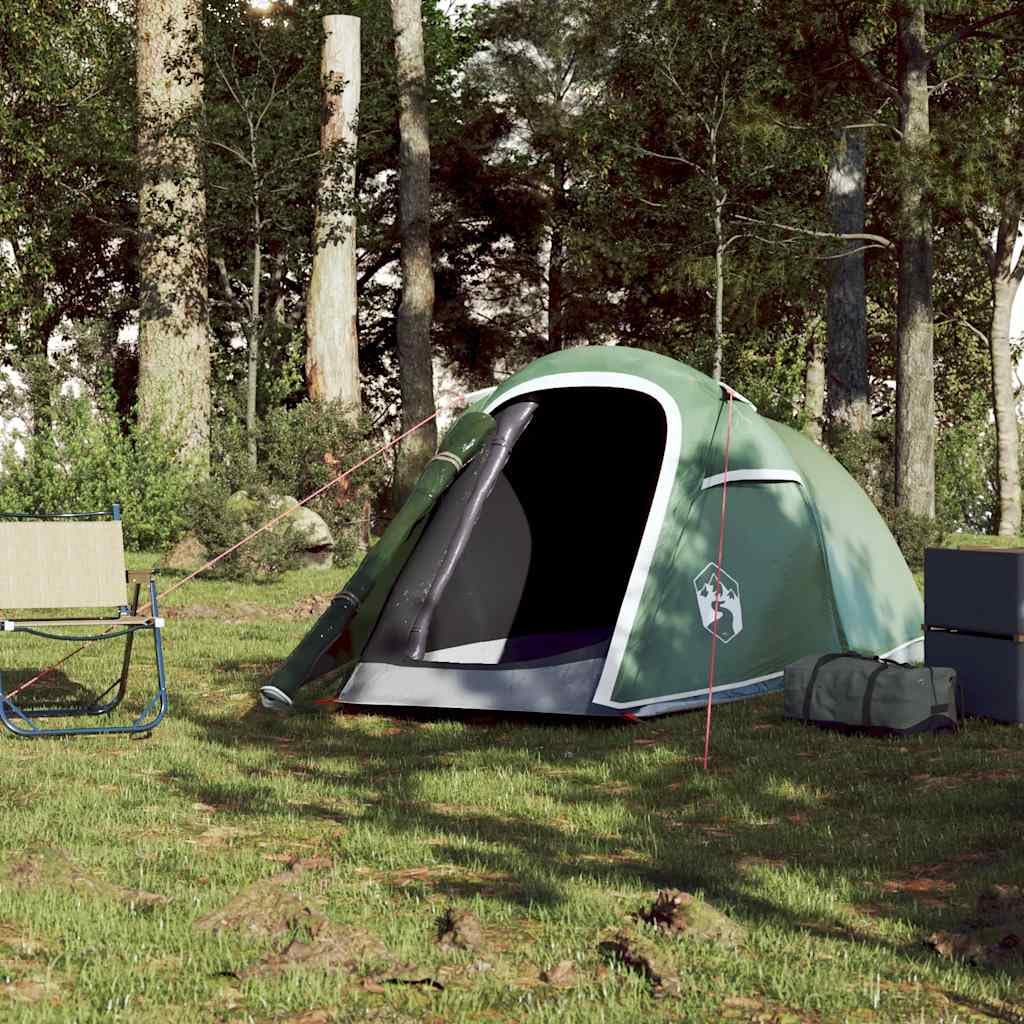 Tunnelzelt für Personen grün wasserdicht leicht, Campingzelt mit Moskitonetz, winddichtem PU Polyester, abnehmbarem Überzelt für Trekking, Outdoor, Festival und Reise