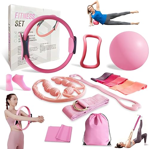 Kit de pilates de entrenamiento en casa para mujer, juego de anillos de pilates y pelota Better me, equipo esencial, con 5 bandas de resistencia,