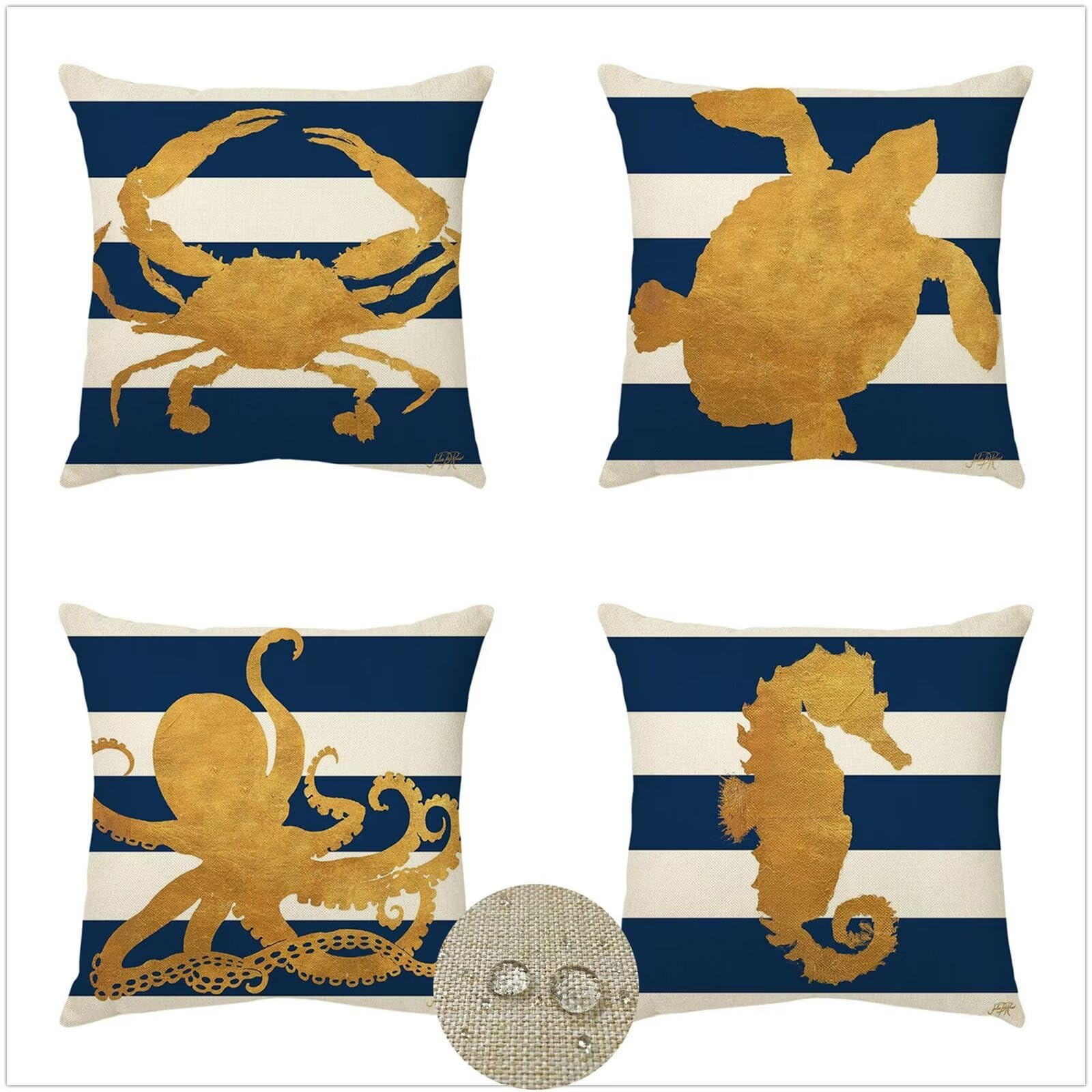 Federe Cuscini Divano 60x60cm Set di 4 Cuscini per Divano in Lino Cuscini Esterno Quadrato Doppio Lato Estate Impermeabili Vita marina Cuscini Decorativi,per Divano Soggiorno Sedia Letto Giallo OW8840