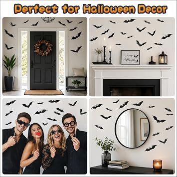 120pcs Bats Wall Halloween Decorations Indoor, Bats Wall Decor Stickers