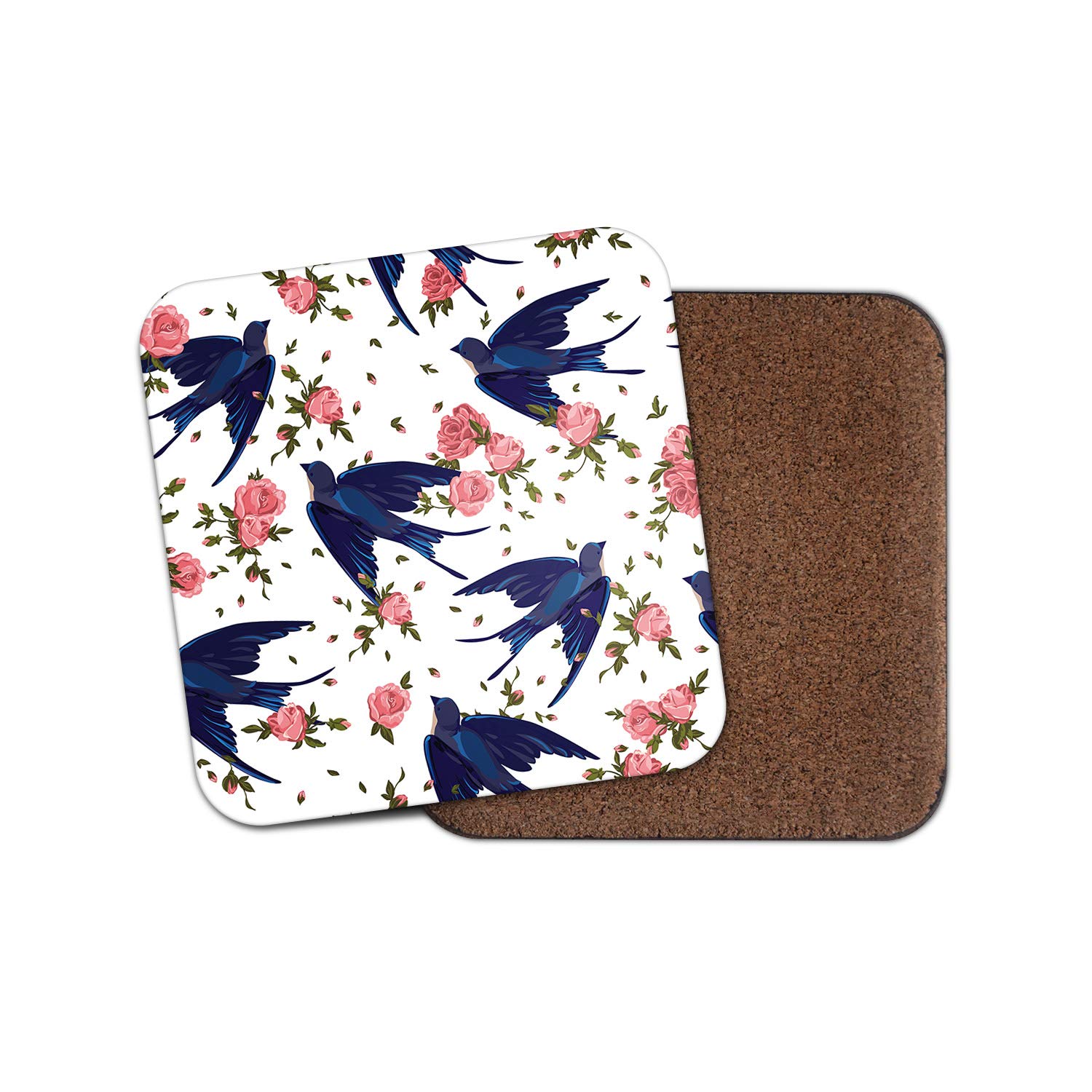 Destination Vinyl Ltd Girls Multicolor 1 X Pretty Swallow Birds Coaster - Rose Flowers Mum Animals #15764