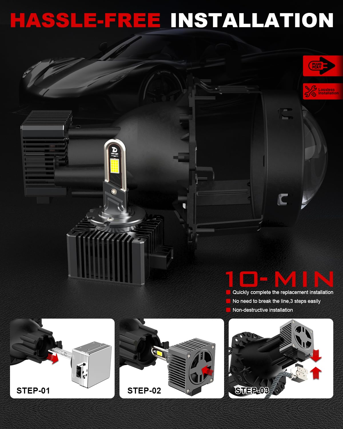 Bombillas LED D1S para Faros de Coche, 110W 38000LM Súper Brillantes, Luz Blanca Fría 6500K, Reemplazo Directo de Bombilla Xenón HID D1S Original, Instalación Plug and Play, Paquete de 2