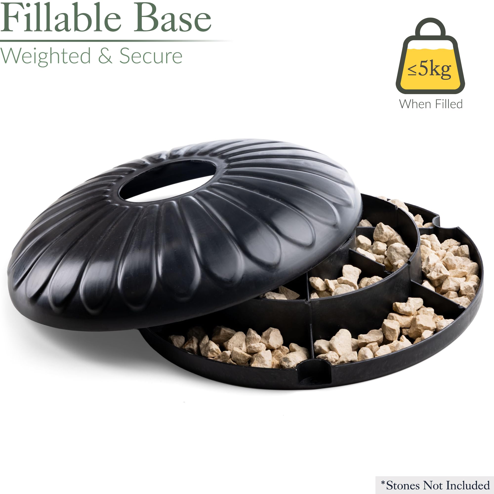 Christow Round Resin Bird Bath, Lightweight & Weather-Resistant Garden Birdbath, Weightable Base & Pedestal – Fillable with Sand & Gravel, Durable Black Outdoor Water Feature, 71cm Tall, 48cm Diameter - 4