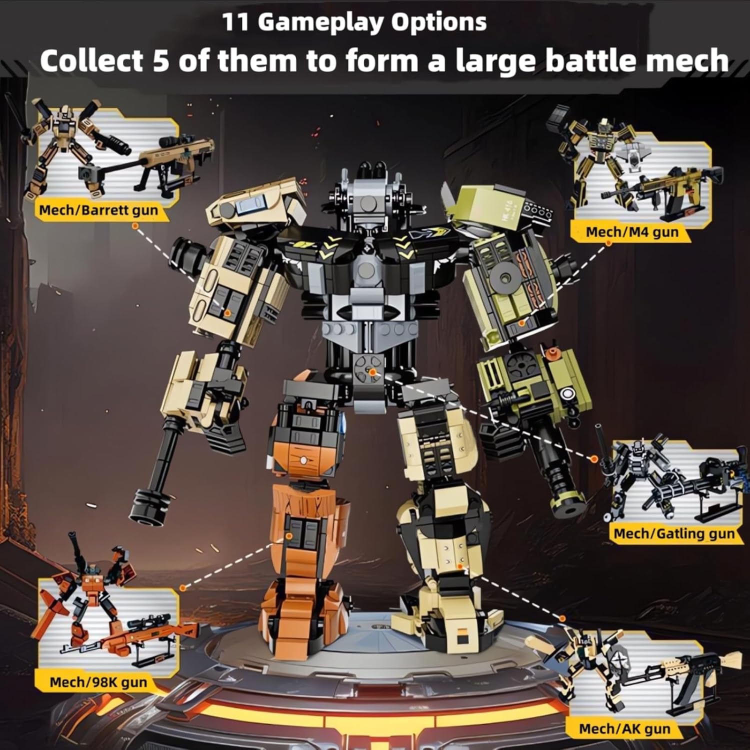 5 in 1 DIY Assembling Warrior Mech Model Building Blocks Set,1881 Pieces Bricks Collectible Gun Military Weapon Toy Set Gift for Adults Teens 14+ or Firearm/Mech Fans