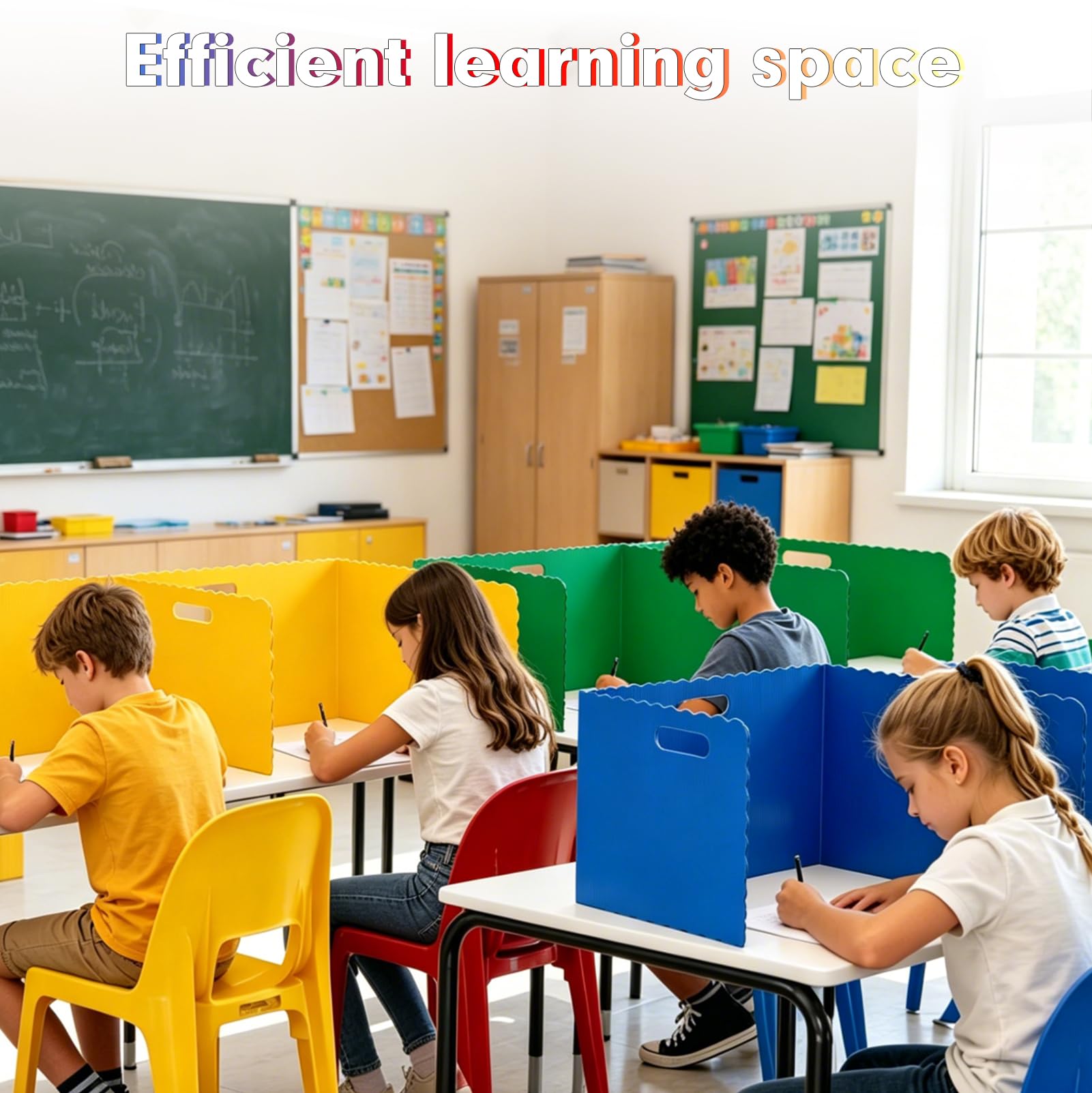 Trennwand für Schreibtisch, 24 Stück Faltbare Schreibtisch-Trennwand mit 24 Namensschildern, 4 Farben Faltbare Sichtschutz (40×30×30 cm) für Schule, Büro, Bibliothek & Lernbüro