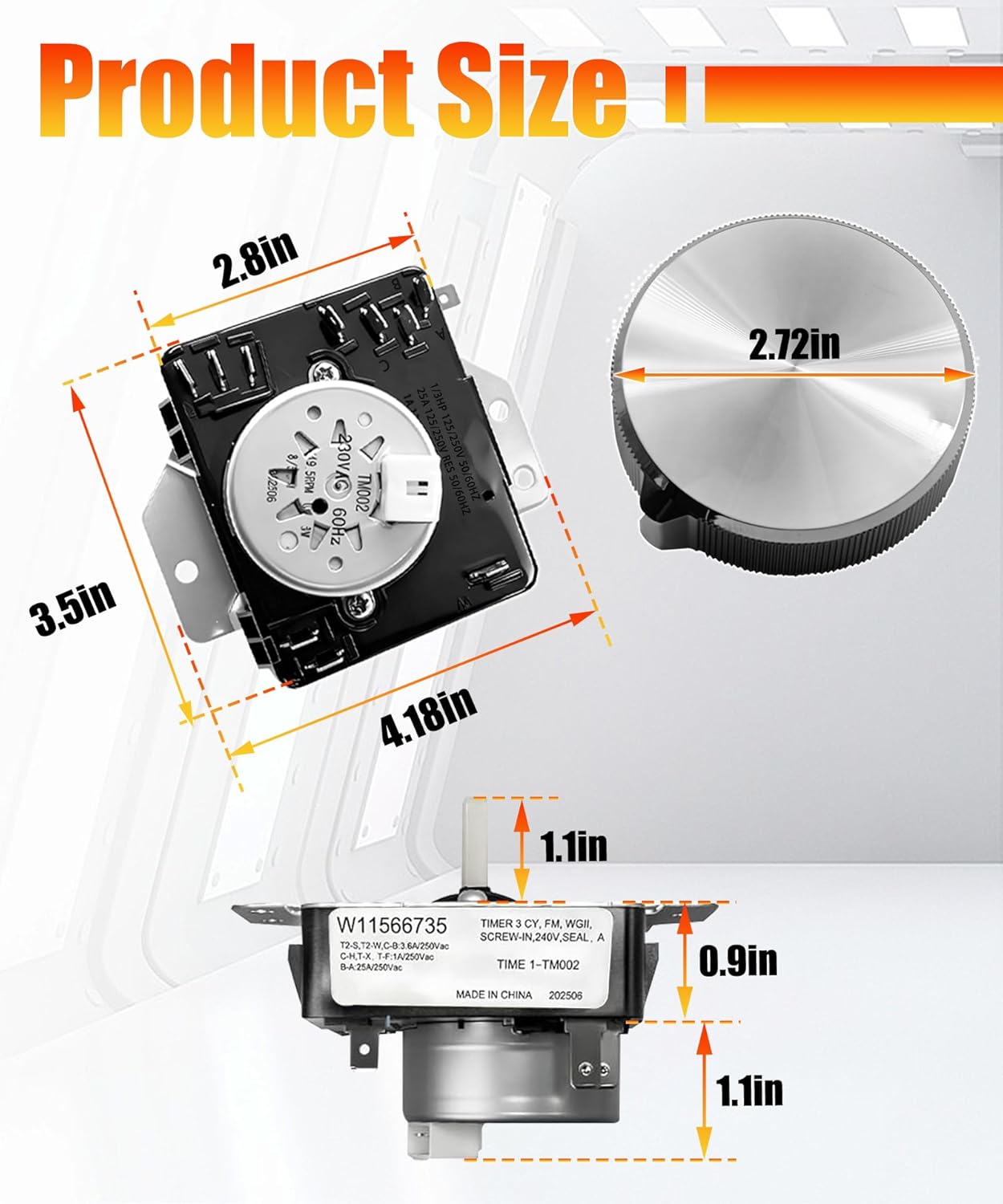 W11685947 Dryer Timer & Knob Kit Compatible with Whirlpool Maytag, Replace W11566735 4981088 AP7215858 PS17216594 EAP17216594 FIX17216594 162-428-1