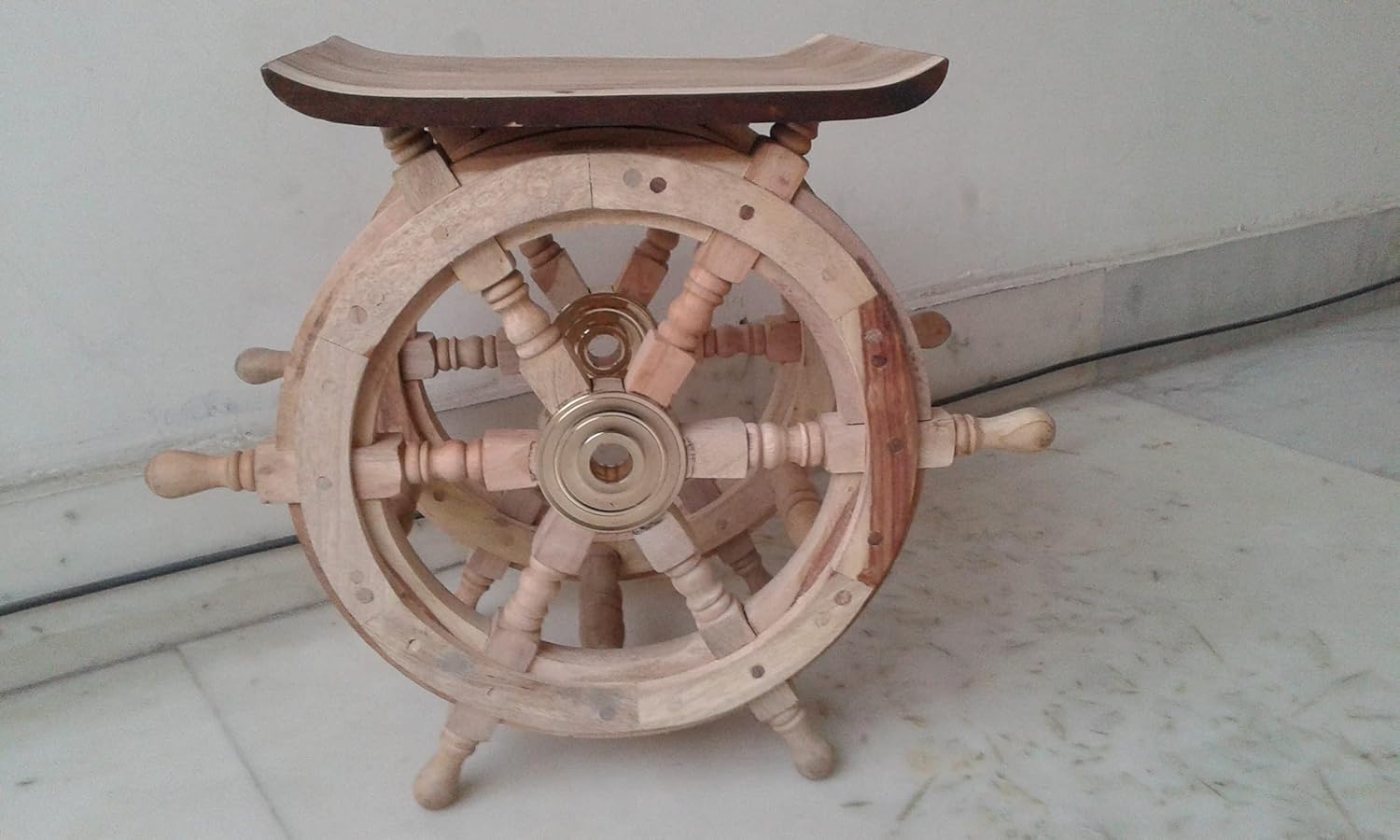 24" Decorative Solid Wood Nautical Style Ship Steering Wheel Table Gift Item