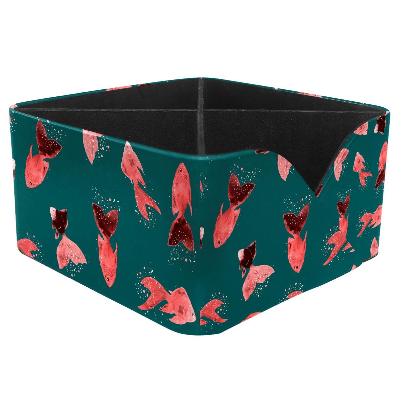 KengjuTesu Fish with Water Splashes Doodle Pattern Desktop Organizer Pen Holder, Rectangular Pencil Cup for Office, Study and Makeup Stations