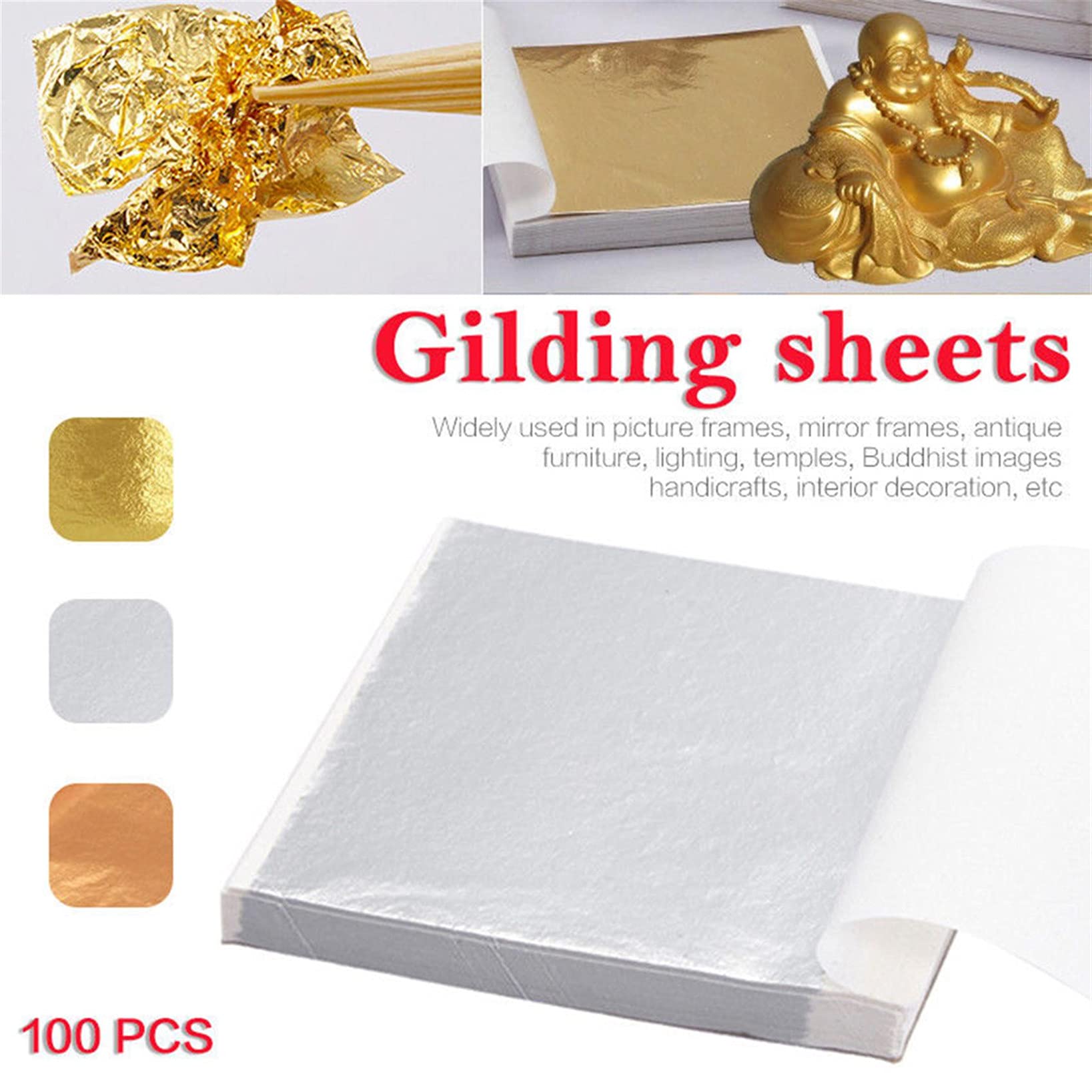 GOMYIE 100Pcs Imitation Gold Leaf Sheets Multipurpose for Home Wall Frame Ceiling Furniture Decoration,Style 5