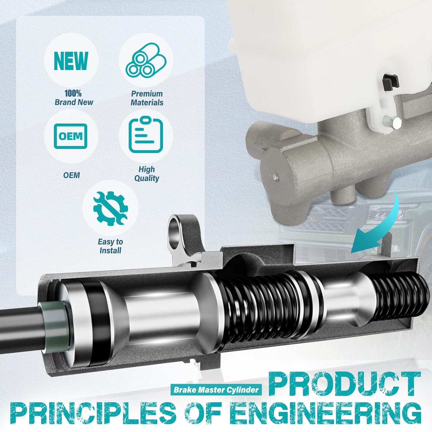 Brake Master Cylinder with Reservoir and Cap Compatible with Nissan Vehicles - Frontier 2005-2010, Xterra 2005-2006, Automatic Transmission, Without bottom sensor - Replaces# M630484