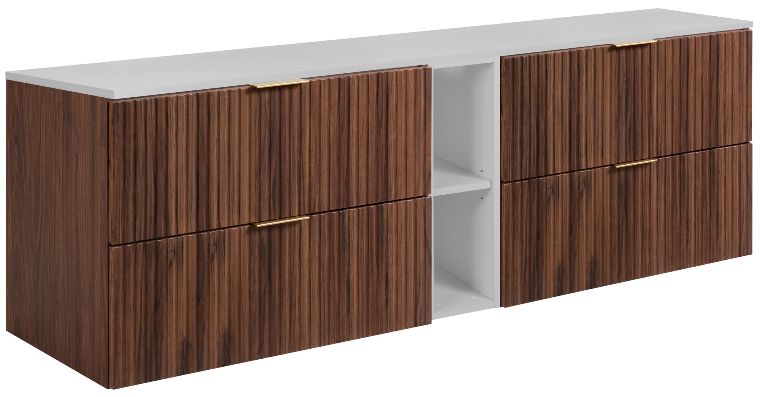 Mobile da bagno sospeso con top, Noce / Bianco, 180 x 58,6 x 46 cm
