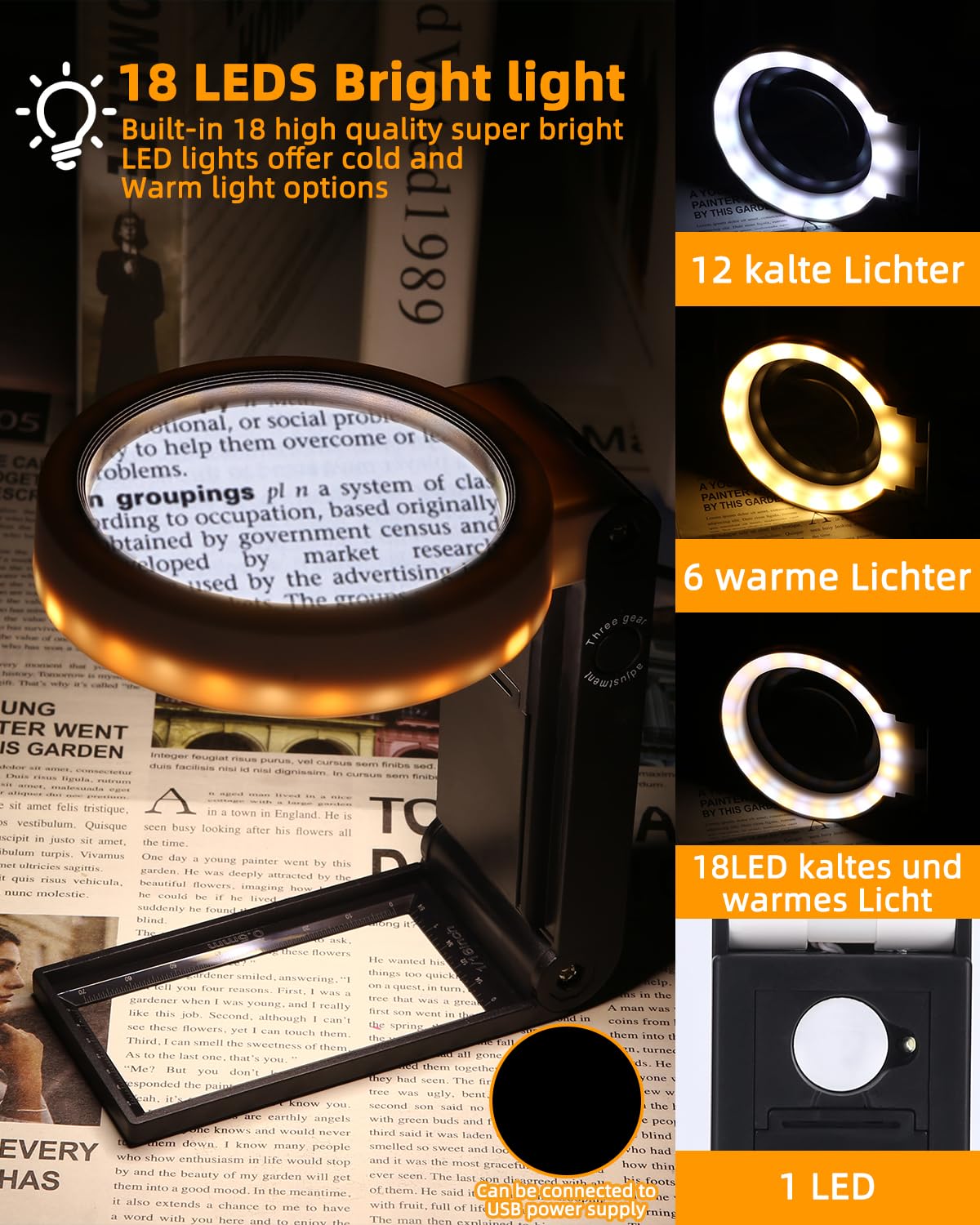 Lente D'ingrandimento Con Luce JOFLVA - 25x Con 18 LED E Supporto Regolabile Per Lettura E Hobby - Foto 10