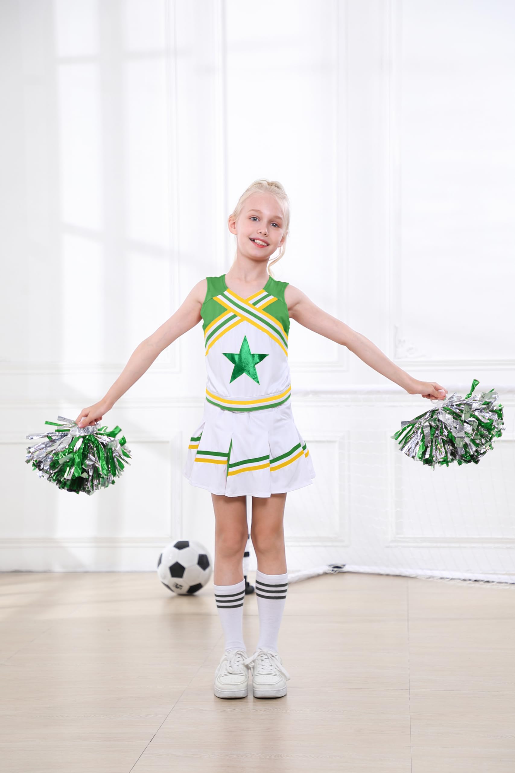 LOLANTA Costume da Ragazza Cheerleader, Carnevale o Evento Sportivo Fancy Dress Up con l'abito di Pom Poms, 4-13 Anni