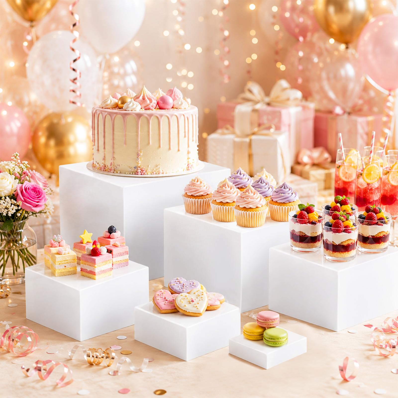 Lot de 6 Presentoir A Gateau Acrylique, 3-8 Pouces Presentoir Aperitif Buffet avec fond creux, Plateau Aperitif Mariage pour Bijoux,Figurines,Bonbons, 20.3/17.8/15 .2/12.7/10.2/7.6cm
