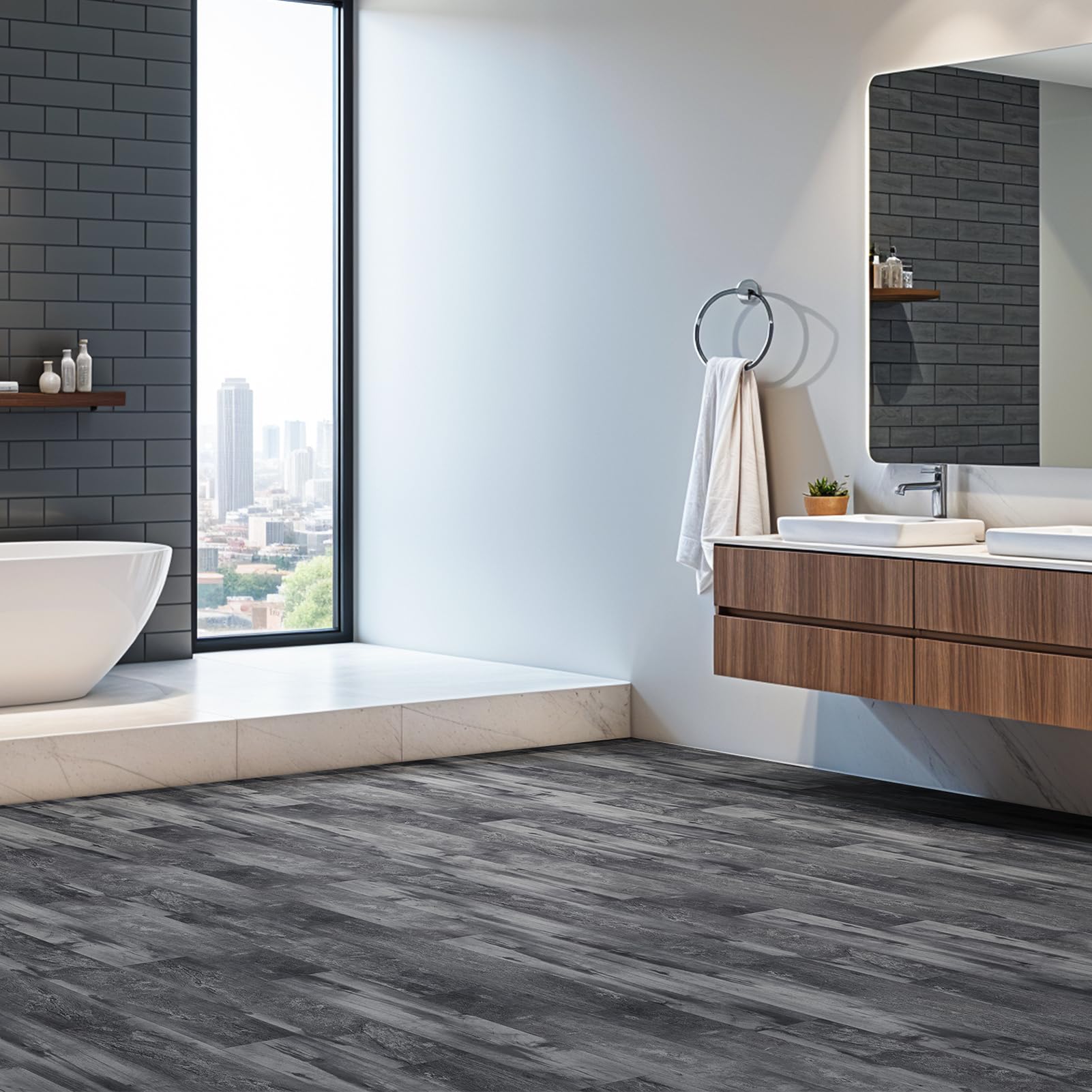 PVC Bodenbelag Selbstklebende Vinylboden Selbstklebend 5,02 m²/36 Stück 91,5 x 15,2cm -Dicke 1.5 mm für Küche Bad Wohnzimmer，Graue Holzkorn