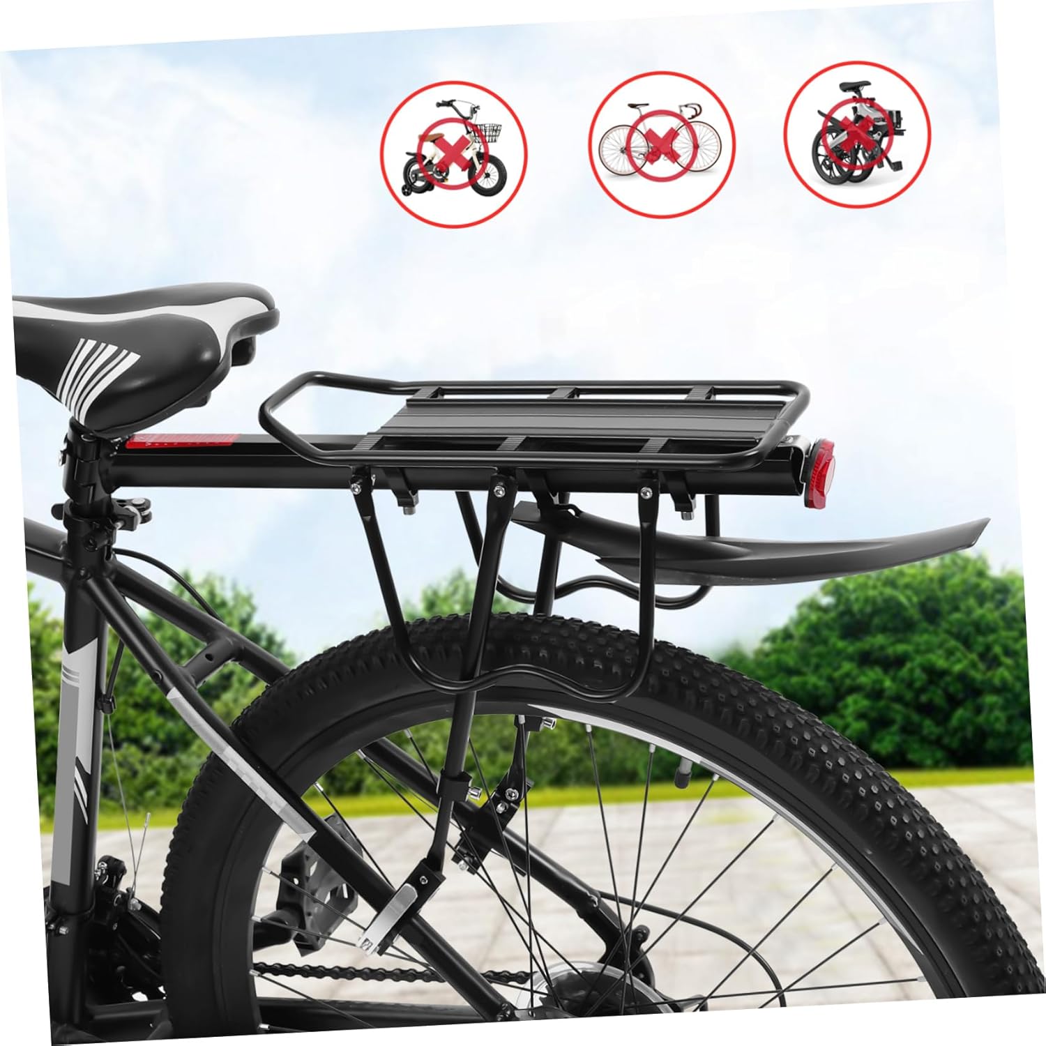Quick Release Bicycle Cargo Rack with Mounting System Lightweight Includes Mudguard Reflective Tail for Enhanced Safety