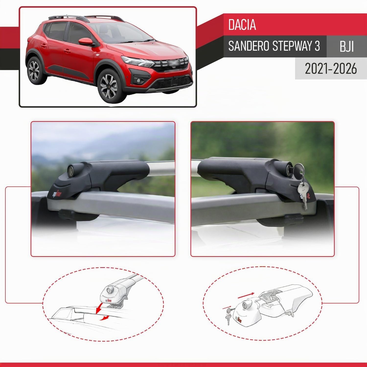 Compatible avec Dacia Sandero Stepway 3 (BJI) 2021-2026 ACE-1 Modèle Barres de Toit Railing Porte-Bagages de Voiture Aluminium Gris 2 Barres