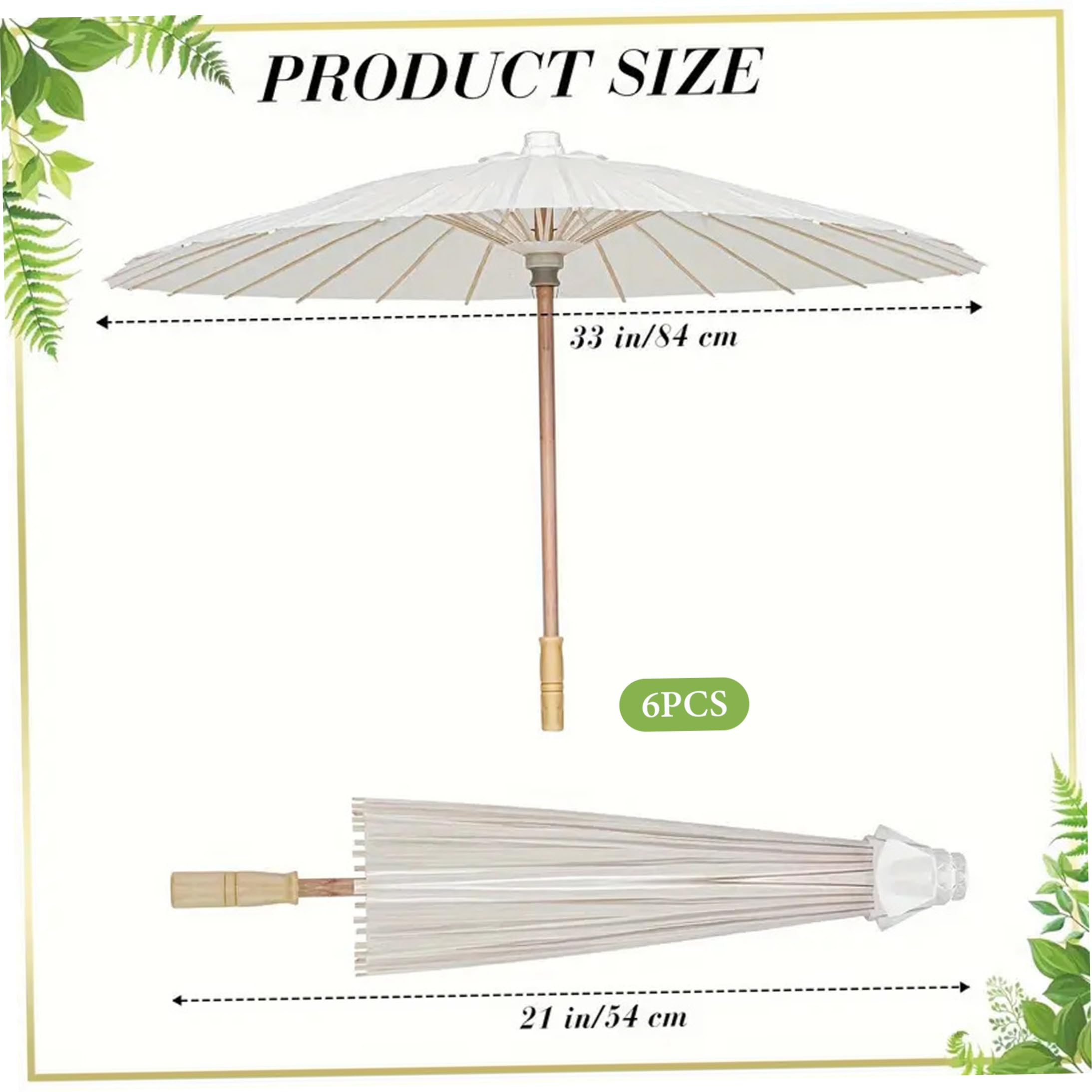 Sonnenschirm Papierschirme, 6 Stück, Hochzeitsschirme für Gäste, Sonnenschutz & dekorative Sonnenschirme für Hochzeit, Weiß, Durchmesser 84 cm