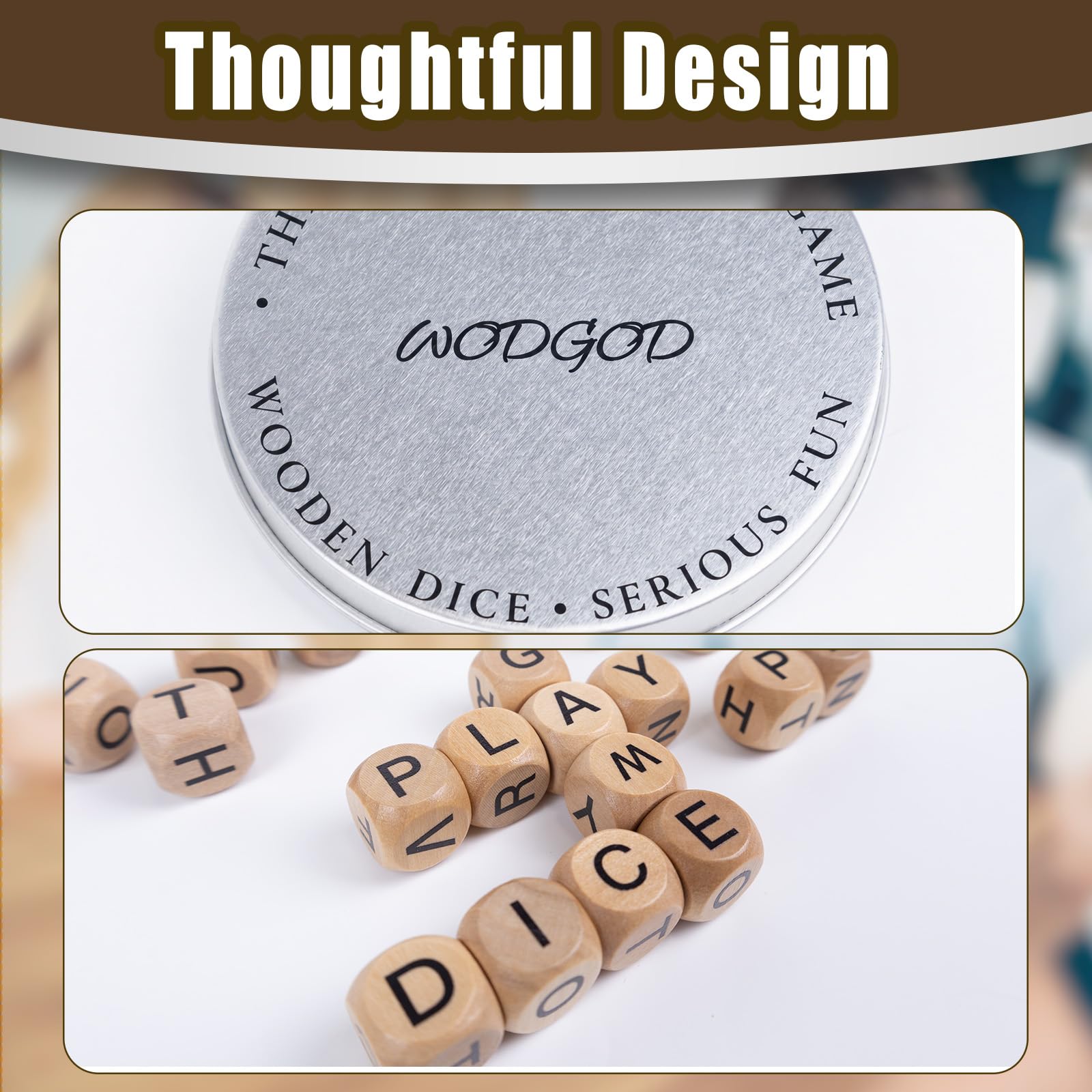The Crossword - Juego de dados - Doce dados de madera con letras para reuniones familiares, camping y viajes con cajas de almacenamiento portátiles (dos juegos)