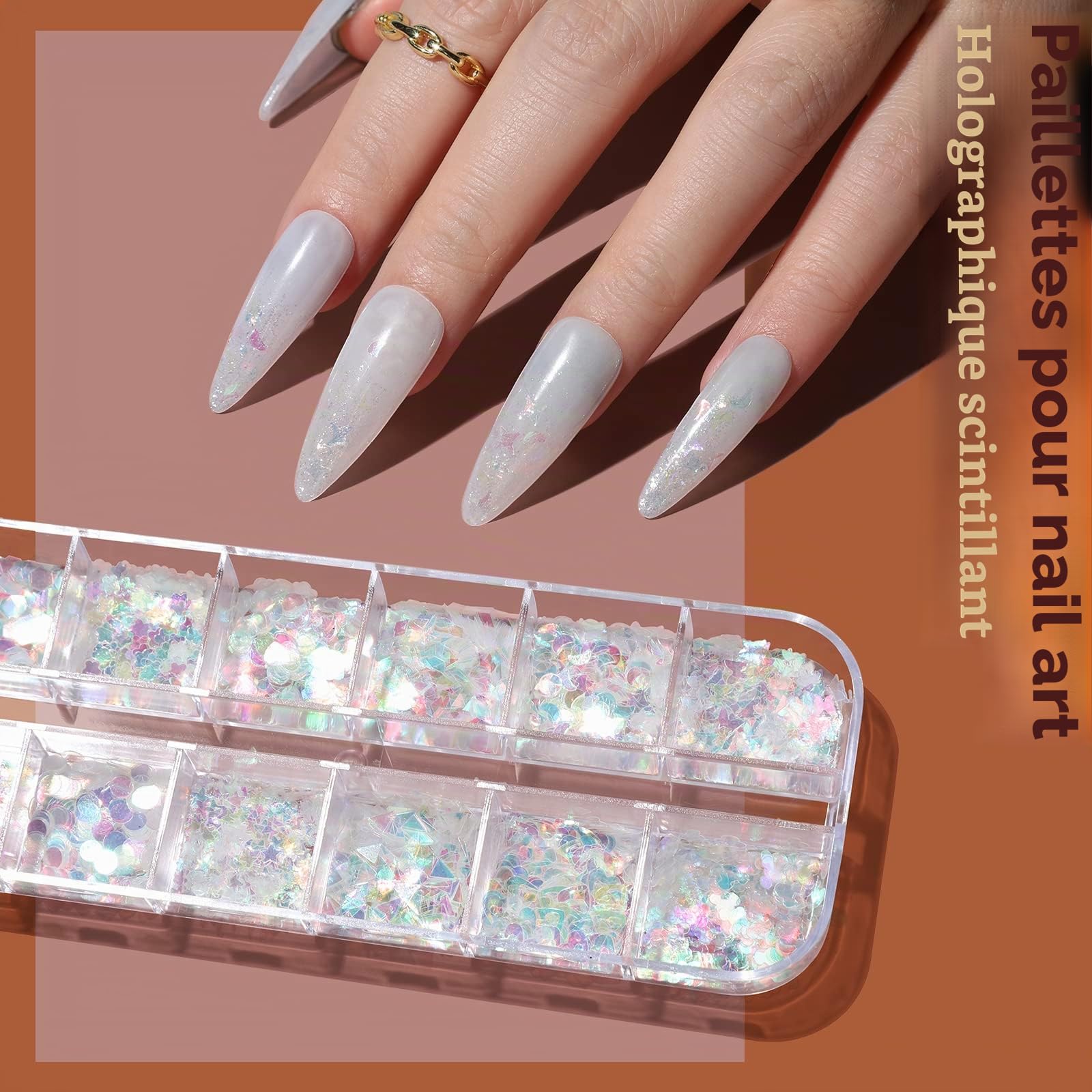 FANDAMEI Kit Nail Art - Pinceaux, Dotting Pens, Autocollants, Strass, Paillettes Papillon, Feuille d'Or pour Décoration d'Ongles (Rose)