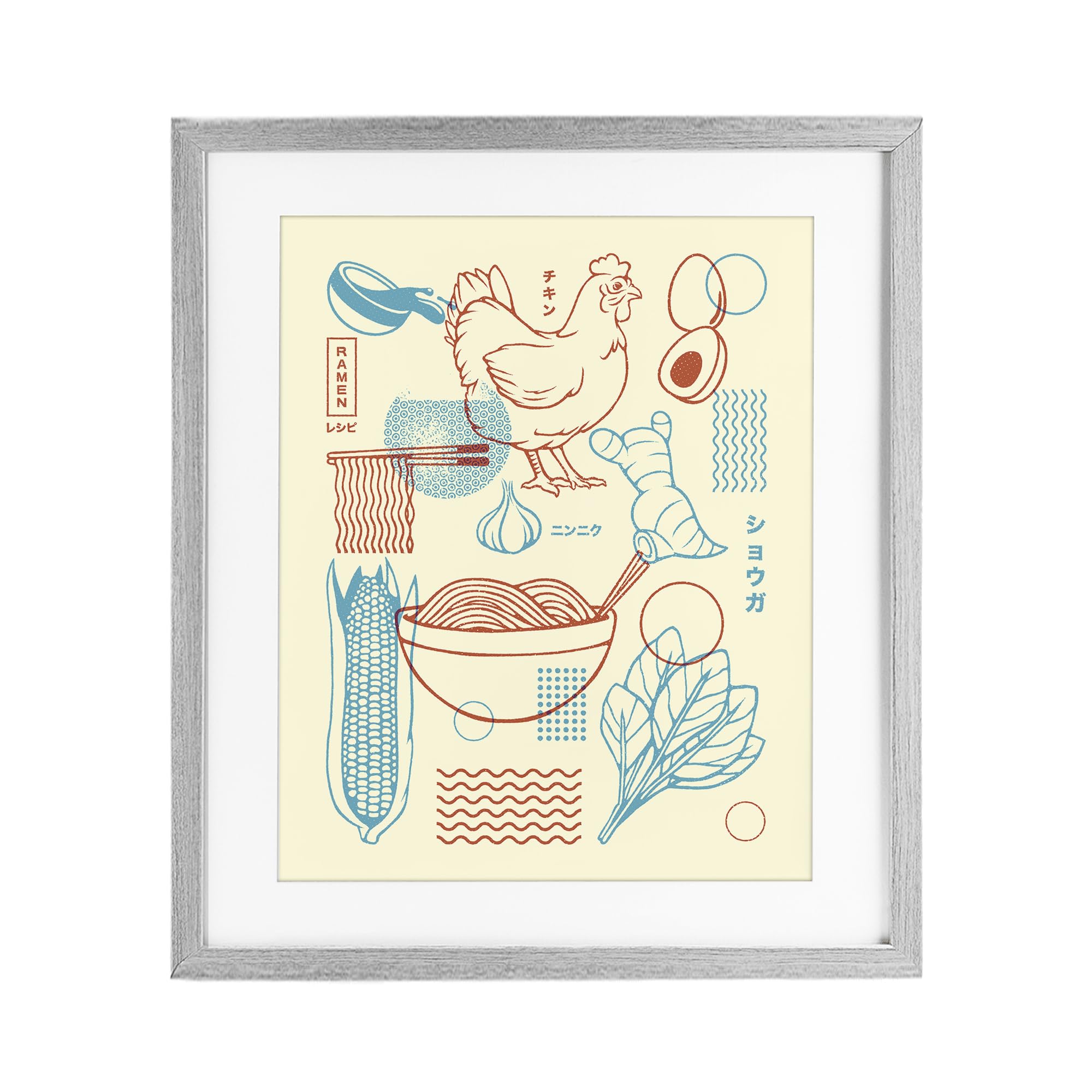 Stupell Industries 'Minimalist Ramen Ingredients', Framed Print Under Glass, Gray, 13 x 16 Inches, Easy to Hang and Sturdy, Made in USA, by Tobe Fonseca