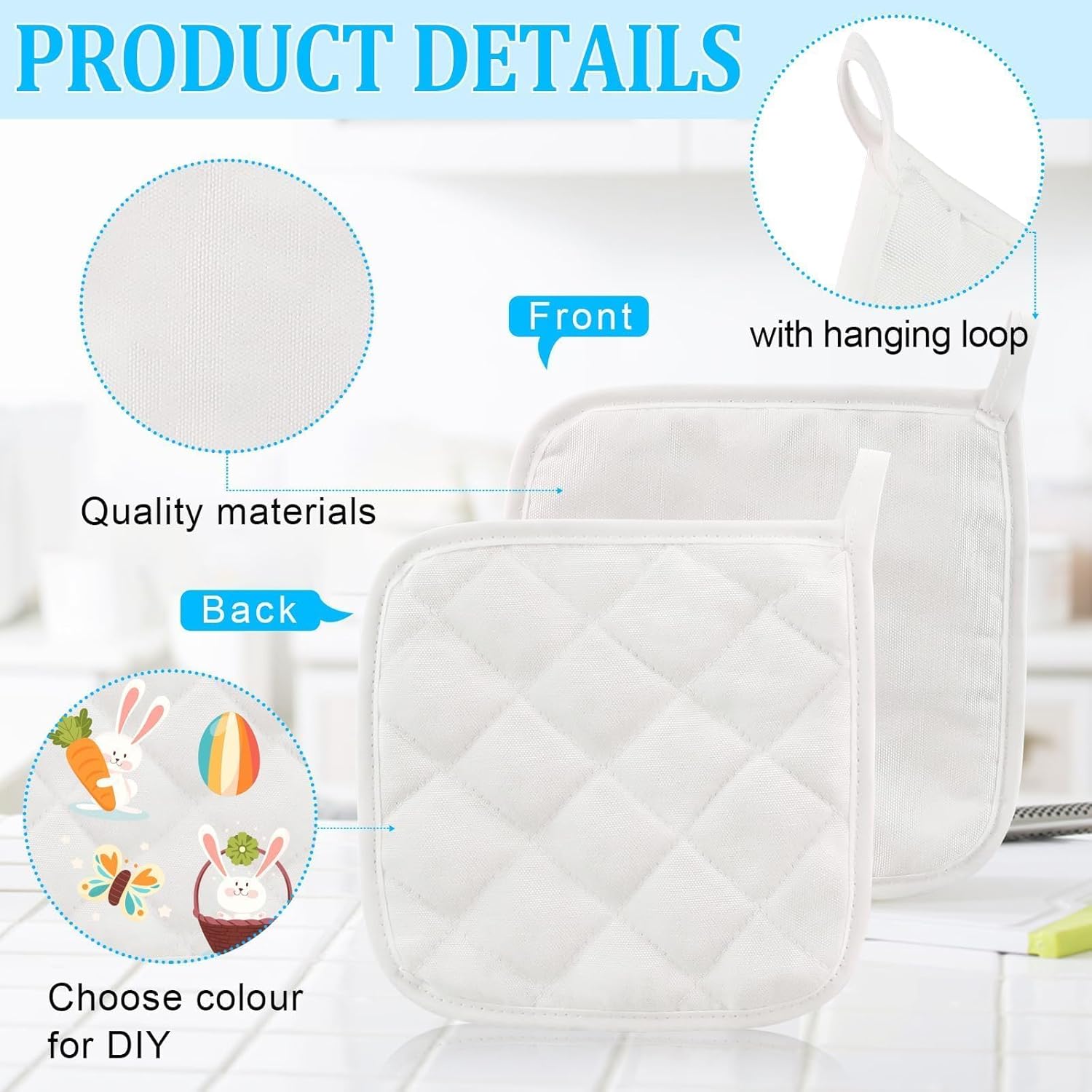 32 Pack DIY Pot Holders Craft Set White Blank Pot Holders Bulk Cloth Heat Resistant Hotpads with 36 Pcs Colored Marker Pens Kitchen Cooking Baking DIY Activities Mother's Day