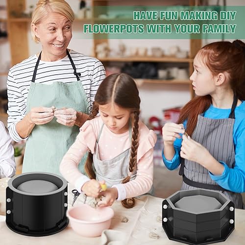 Miniatura 6 de Gisafai Paquete de 2 moldes de silicona para macetas de hormigón, molde grande para macetas redondas y octogonales, para hacer suculentas caseras