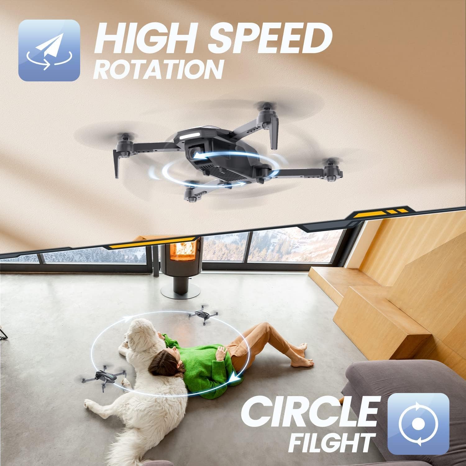 DEERC D70 Mini Drone avec 1080P HD Caméra pour Enfants et Adultes, FPV Quarcopter RC Pliable pour Garçons et Filles avec Mode sans Tête, Vol par Tape, 360° Flips, Contrôle Vocal et Gestuel, 2 Piles