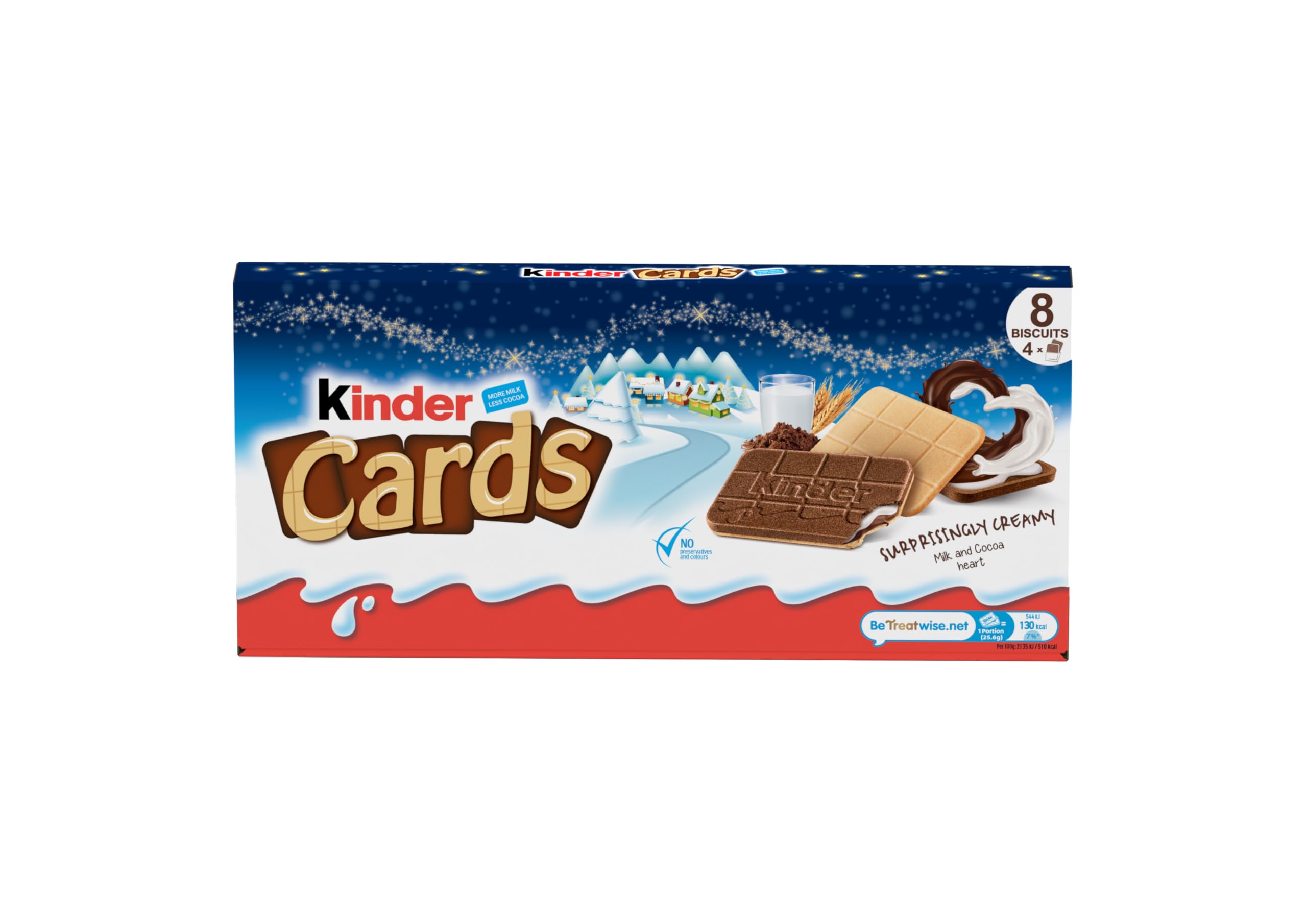 Kinder Cards Wafer Biscuit Chocolate Bars, Bulk Chocolate Multipack, Crispy Wafer with Creamy Milk and Cocoa Filling, Pack of 4 x 25.6 g