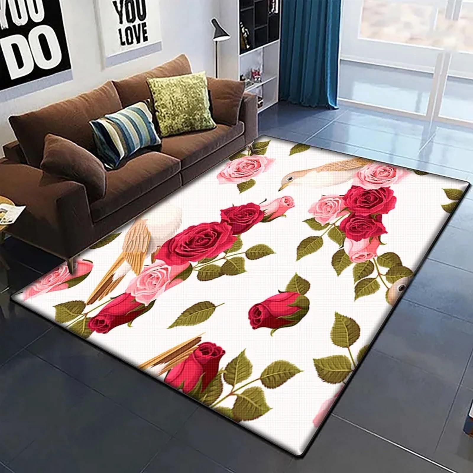 Tapis de salon tropical 3d fleur rose pour une ambiance exotique