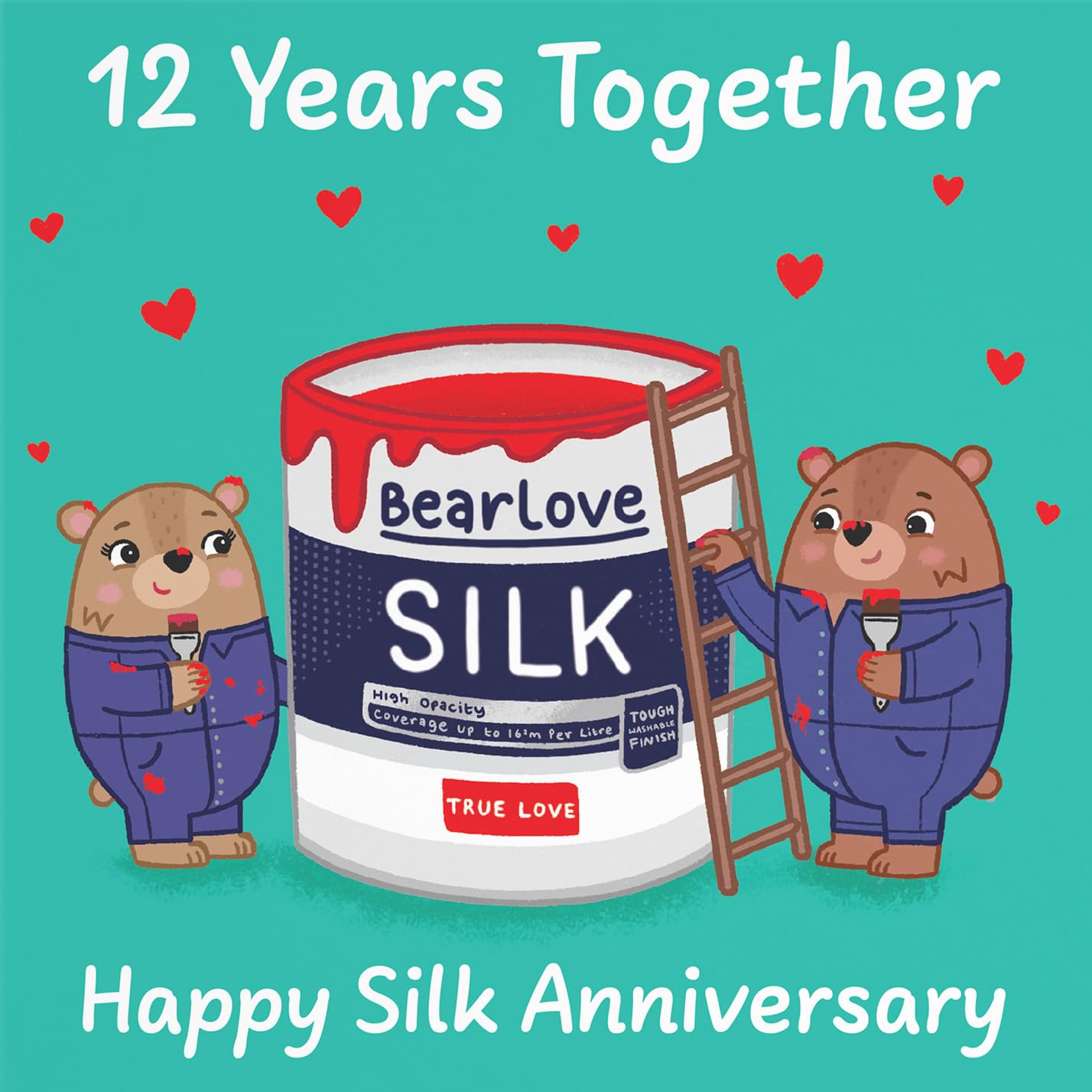 Hunts England, Cute 12th Anniversary Card, Silk Anniversary, Bears, 12 Years, for Him Her, Couple, Men, Women - Image 2