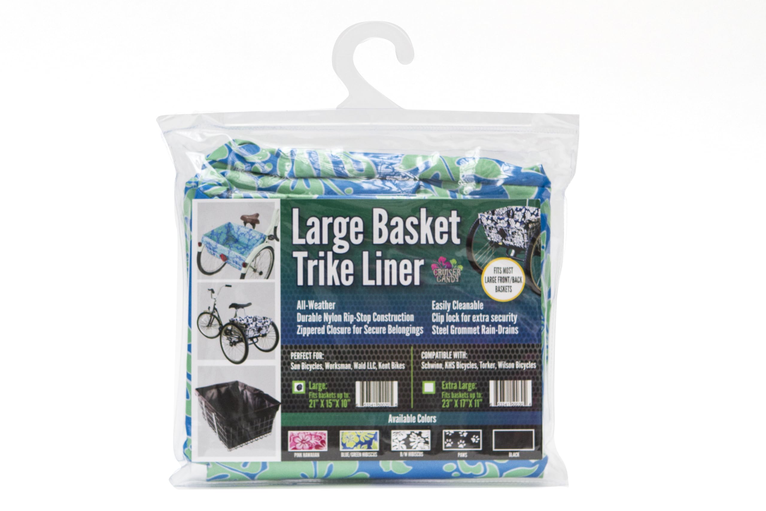 Cruiser Candy Large Bike Basket Liner, Adult Trike Bicycle Basket Liner, Rear Extra Large Trike Only Basket Liner (Blue Green, Extra Large 23x17x11)