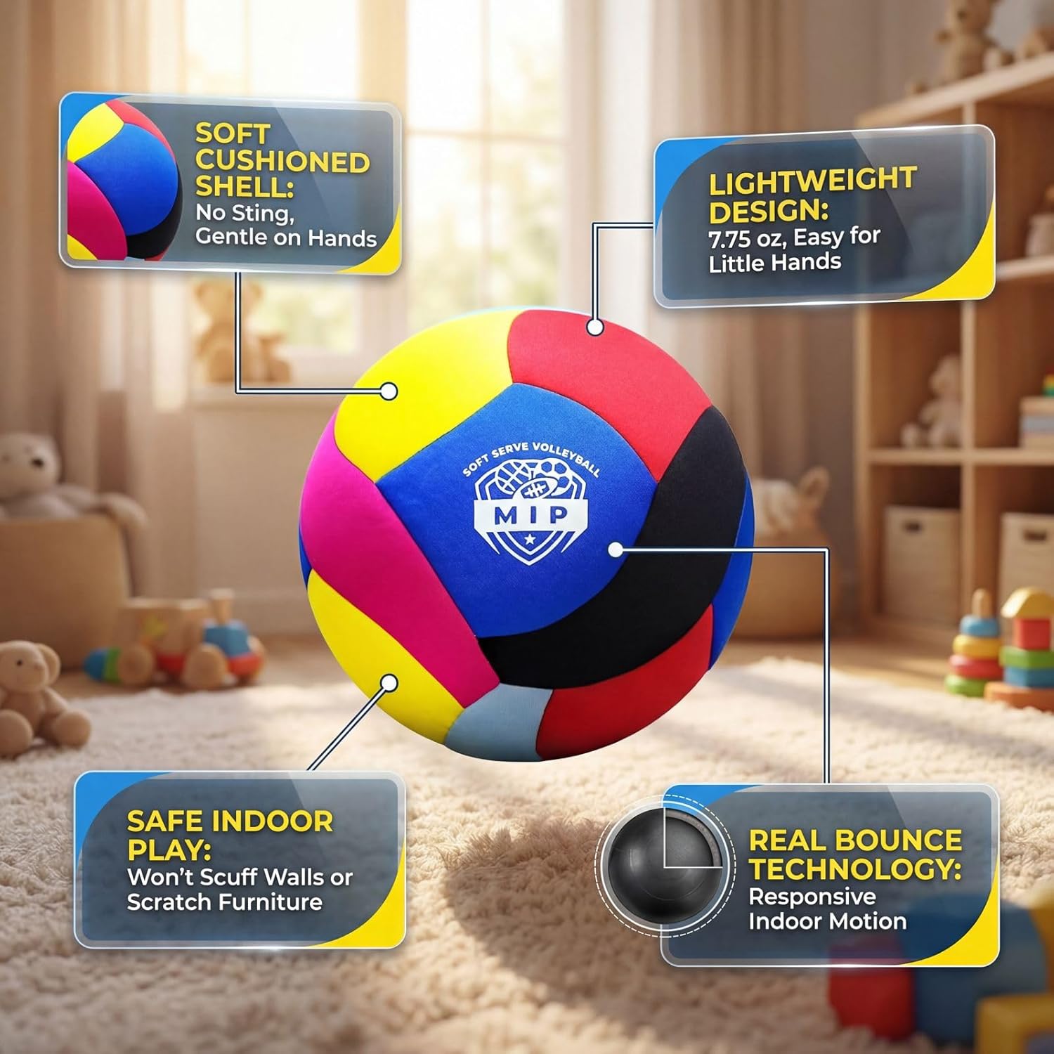 MIP SoftServe Indoor Volleyball – Lightweight Padded Ball for Kids. CPC Certified for Toddlers. No Sting. Real Bounce. Safe Indoor Play. Gentle on Furniture - Image 6