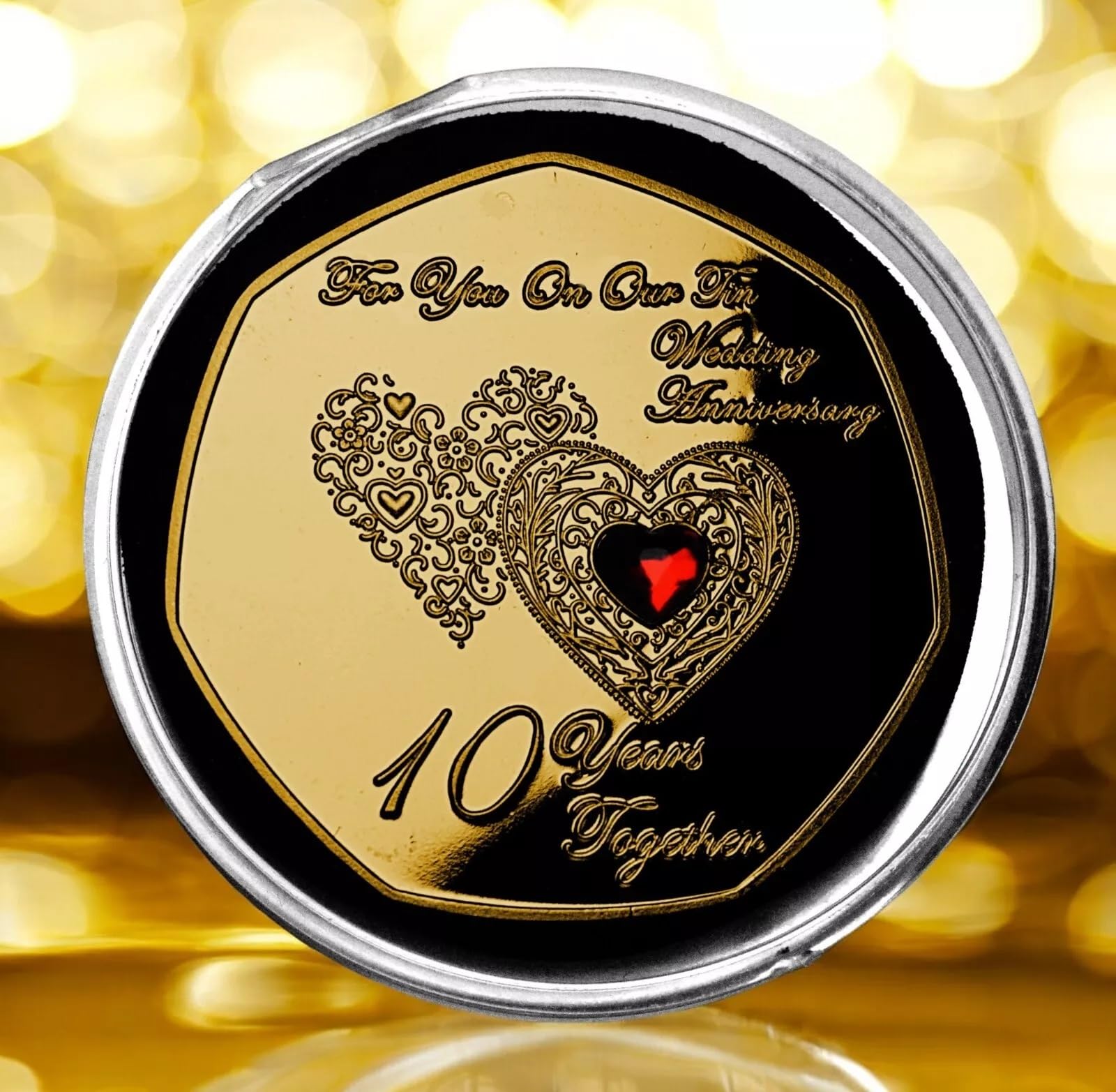 The Commemorative Coin Company For You ON OUR 10th TIN WEDDING ANNIVERSARY 24ct Gold Commemorative. GEMSTONE. Capsule. 10 Years Gift/Present Husband/Wife/Partner.
