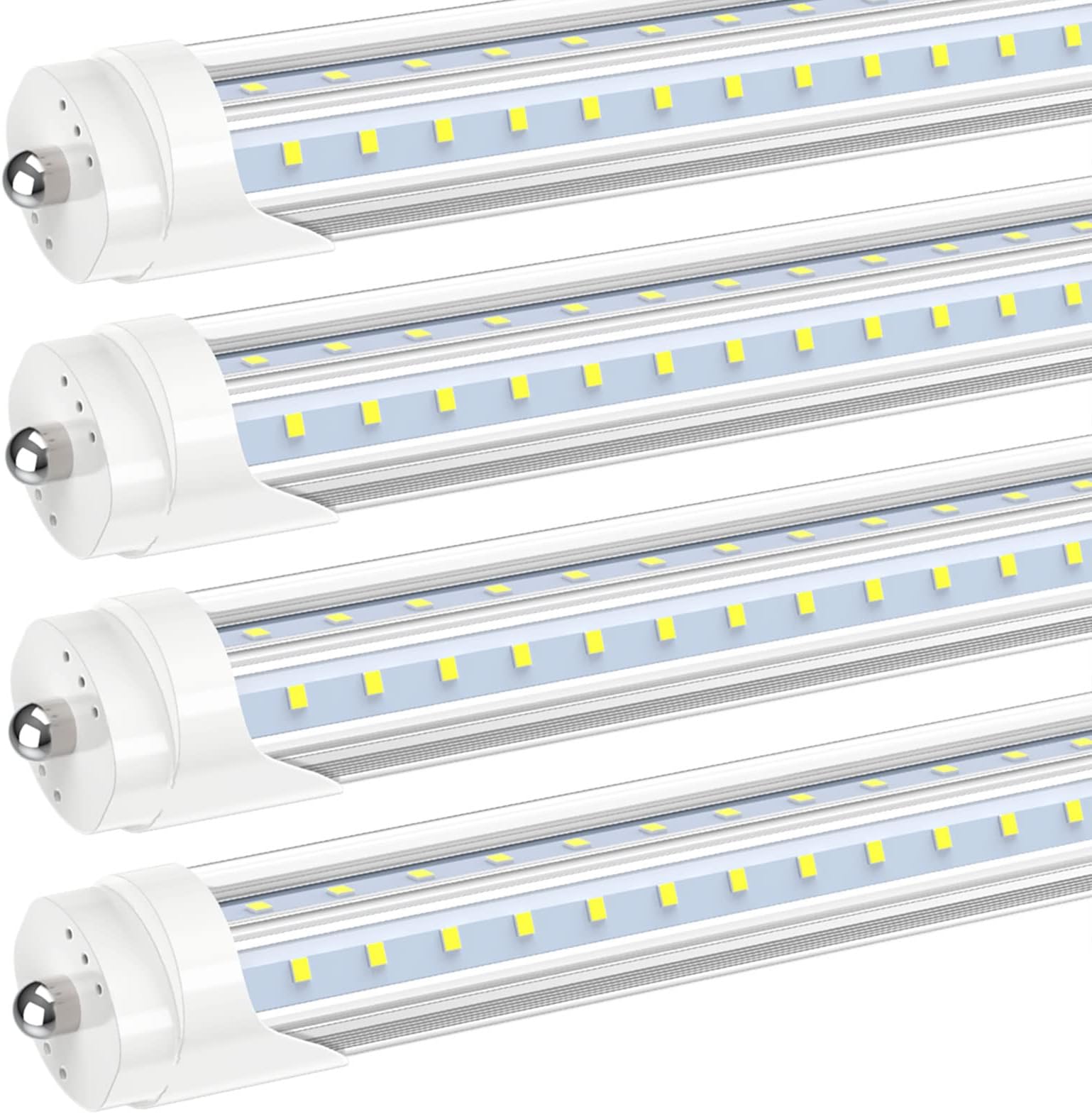 JESLED T8 T10 T12 8FT LED Light Bulbs, Single Pin Fa8 Base, 8 Foot LED Fluorescent Tube Replacement, 50W 6000LM, 5000K Super Bright, V Shape, ETL Listed, Ballast Bypass, Garage Shop Lights (4-Pack)
