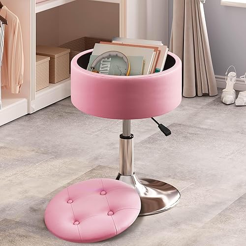 Miniatura 4 de GREENSTELL Taburete de tocador con almacenamiento, silla de tocador de piel sintética ajustable de 19 a 23 pulgadas, taburete de maquillaje