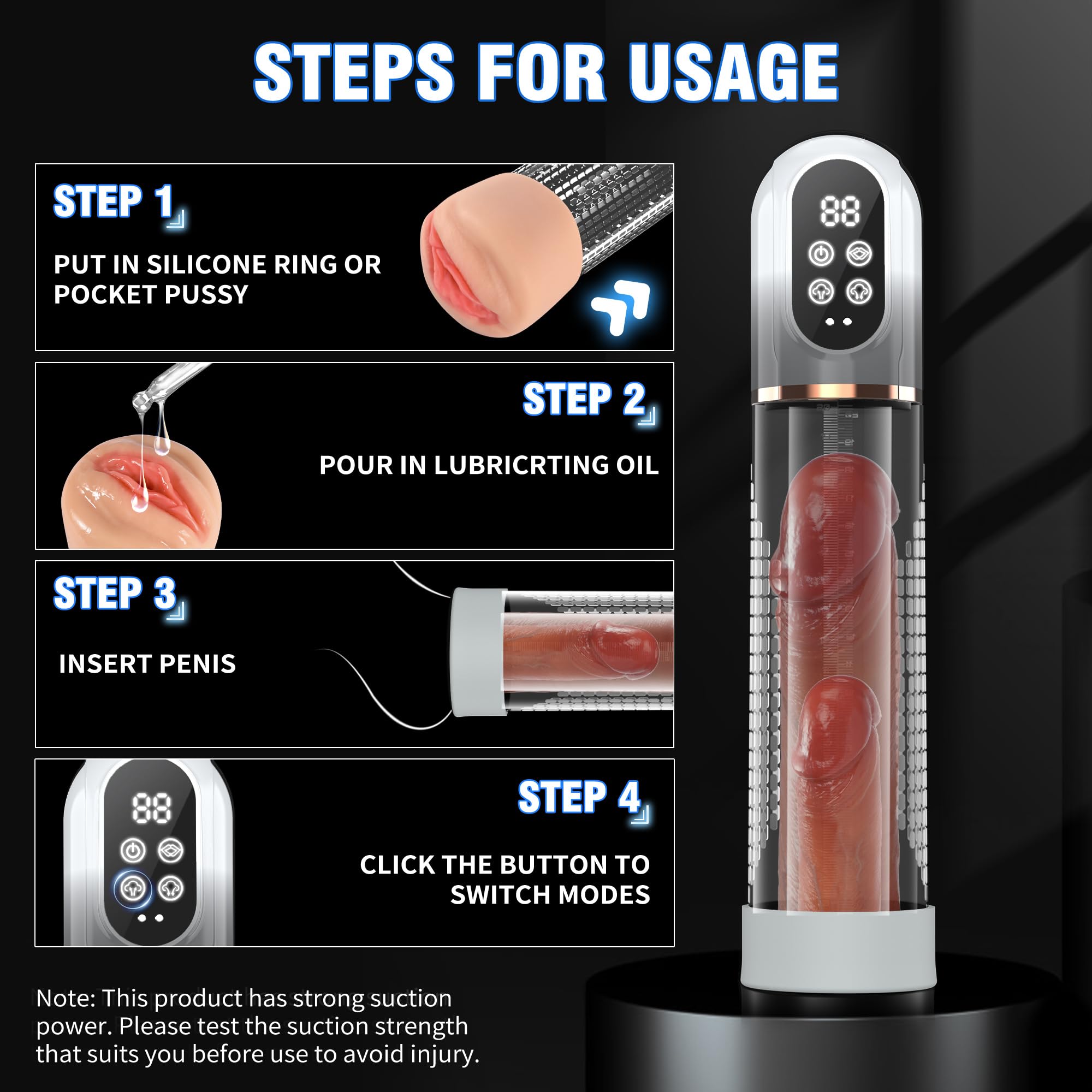 HIVEFUN Masturbatore Uomo Pompa Pene, Masturbtore per Pene con 4 Modalità di Aspirazione e Modalità di Allenamento Automatica Sex Toy Uomo, Nasturbatore Impermeabile IPX7 Sexy Toys Vacuum Device