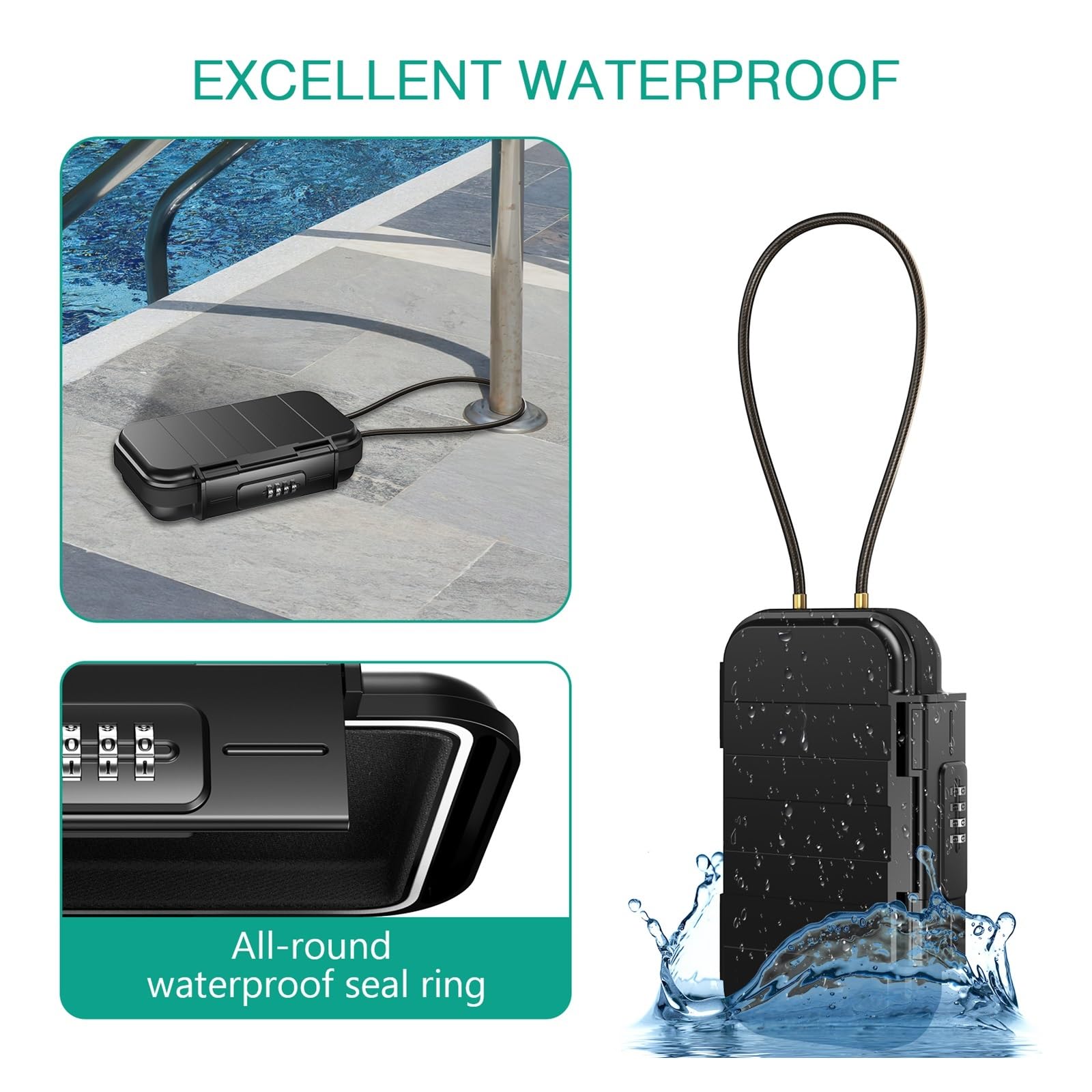 Caja fuerte portátil con cerradura combinada de 4 dígitos para llaves de seguridad para acampar al aire libre, senderismo, deportes y gimnasio, ligera y (gris)