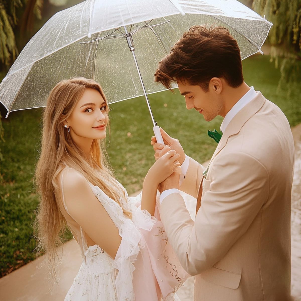 12 Pcs Wedding Umbrella Bulk,with J Hook Handle,Auto Open Stick Clear Umbrellas,Large Windproof Bubble Umbrella for Wedding Party, Birthday, Outdoor Interactive, Photography