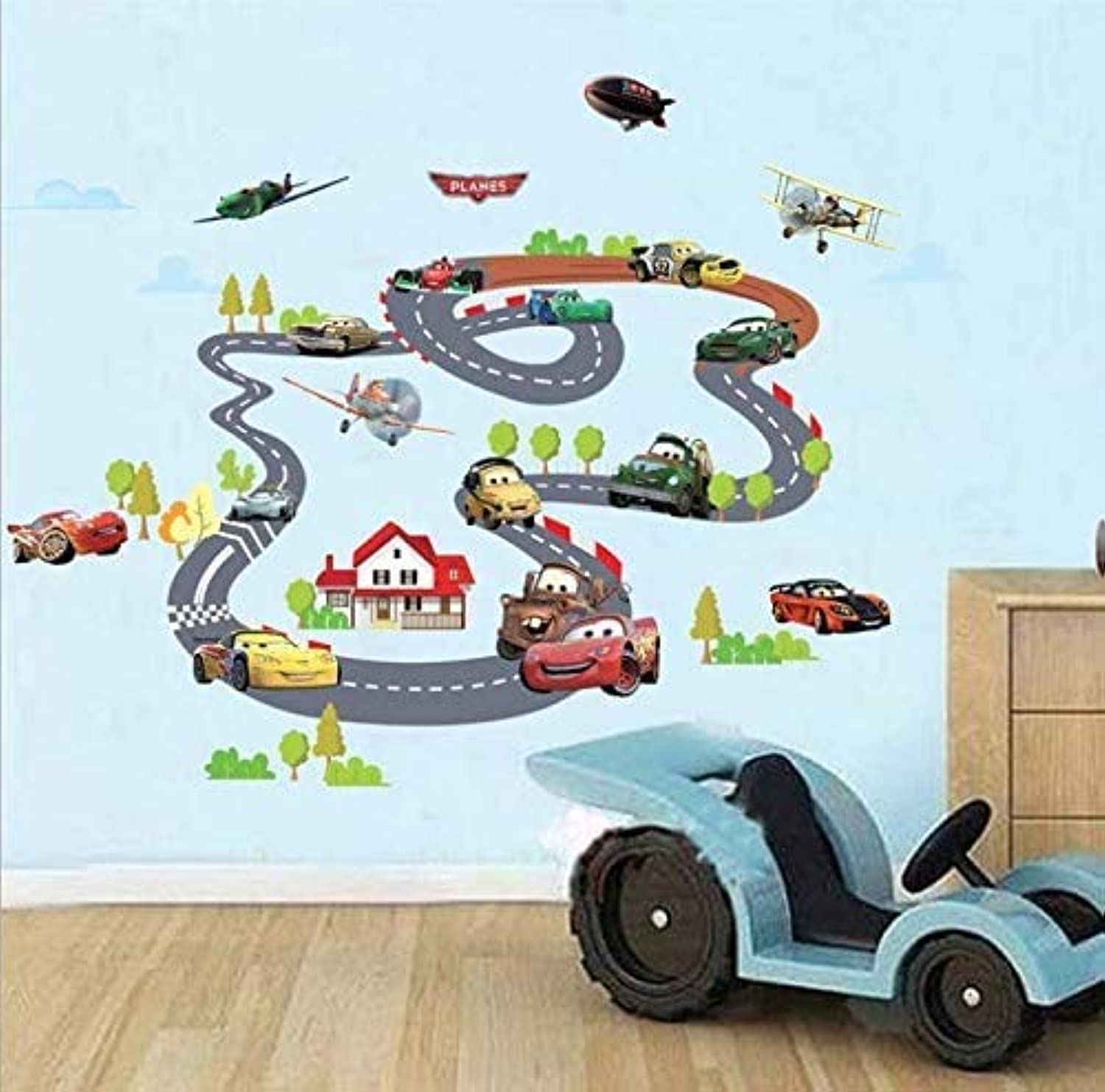 Car Track 3d Wall Sticker Home Decor Cartoon Anime Wall Decal For Kids Bedroom Wallpaper