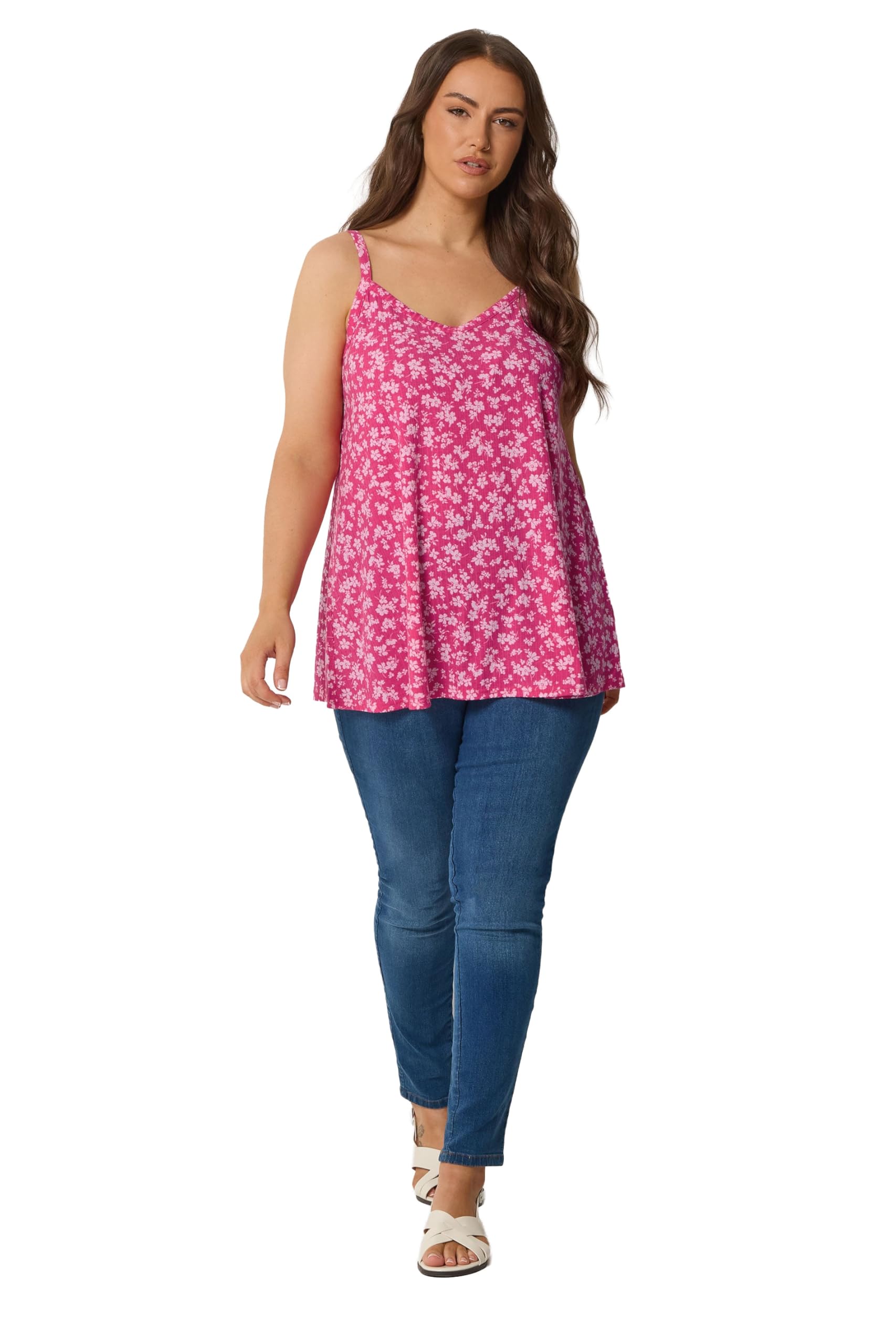 Yours Women's Floral Vest Top in Bright Pink | Size: 26-28