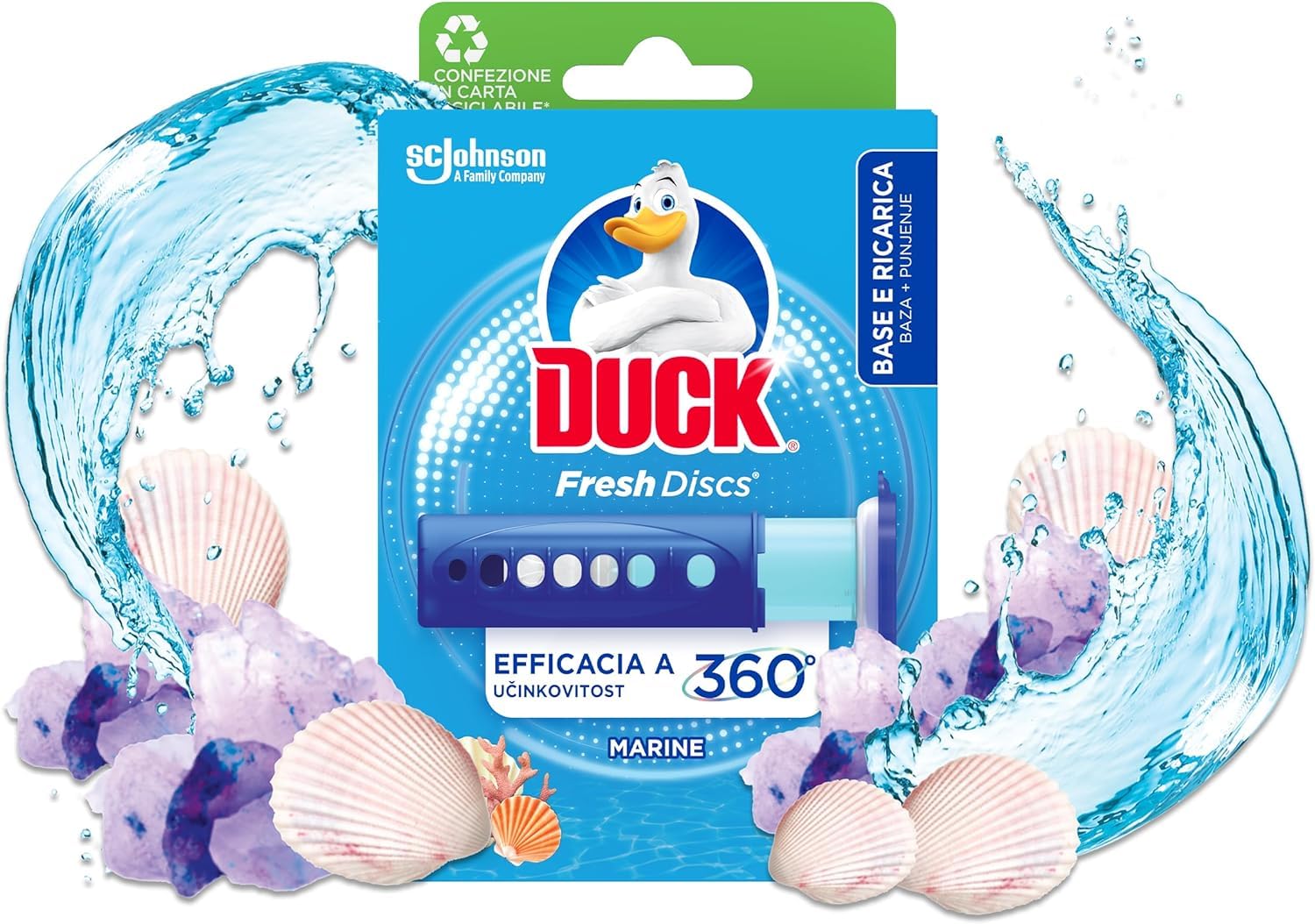 Duck Fresh Discs Base per Dischi Gel Igienizzanti WC, Fragranza Marine, Confezione da 1 Applicatore e 6 Dischetti