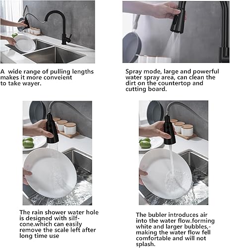 Miniatura 10 de Grifo de cocina con rociador extraíble de níquel cepillado de una sola manija Grifos para fregadero de cocina con rociador extraíble de acero