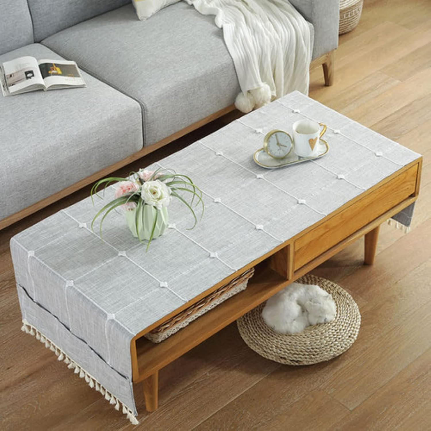 Waterproof Coffee Tablecloth with Pockets, Linen Rectangular Tea Table Cloth Cover Oil Proof Washer Dryer Top Covers Washing Machine Cover Fridge Dust Cover Table Runner (e,65 * 180cm/25.6x71in)