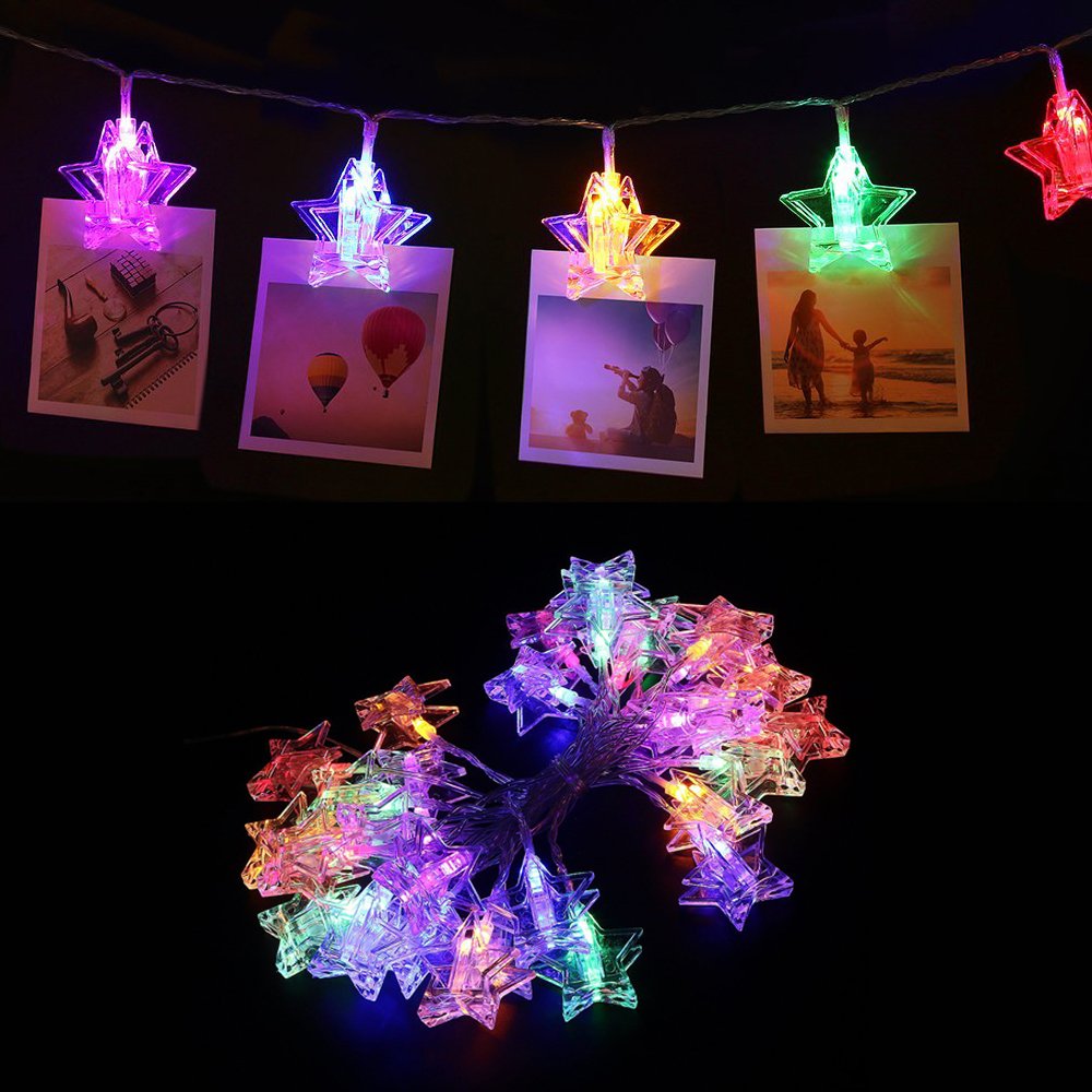 HANCLLED LED Photo Clip String Lights 3M 20LED Star LED String Light with USB Powered Star Clip Fairy Lights for Hanging Photos Pictures memos or Party Festival Christmas Decoration [Multicolor]