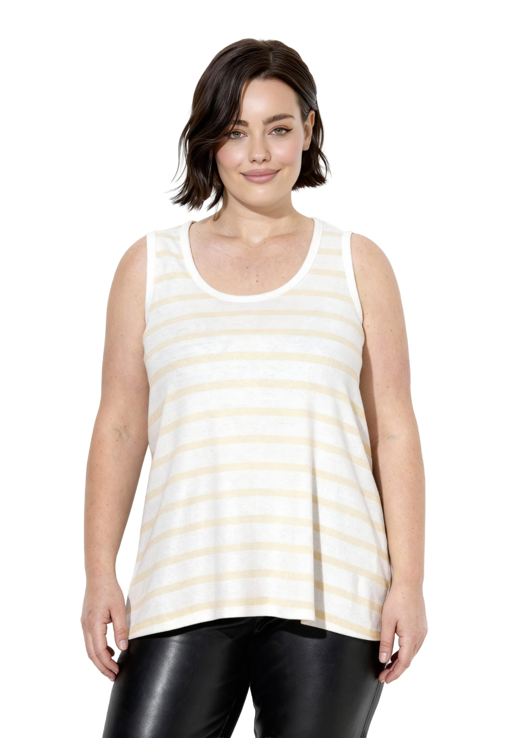 Ulla Popken Damen große Größen Übergrößen Plus Size Top, Ringel, Rippjersey, A-Linie, Rundhals, ärmellos 848479
