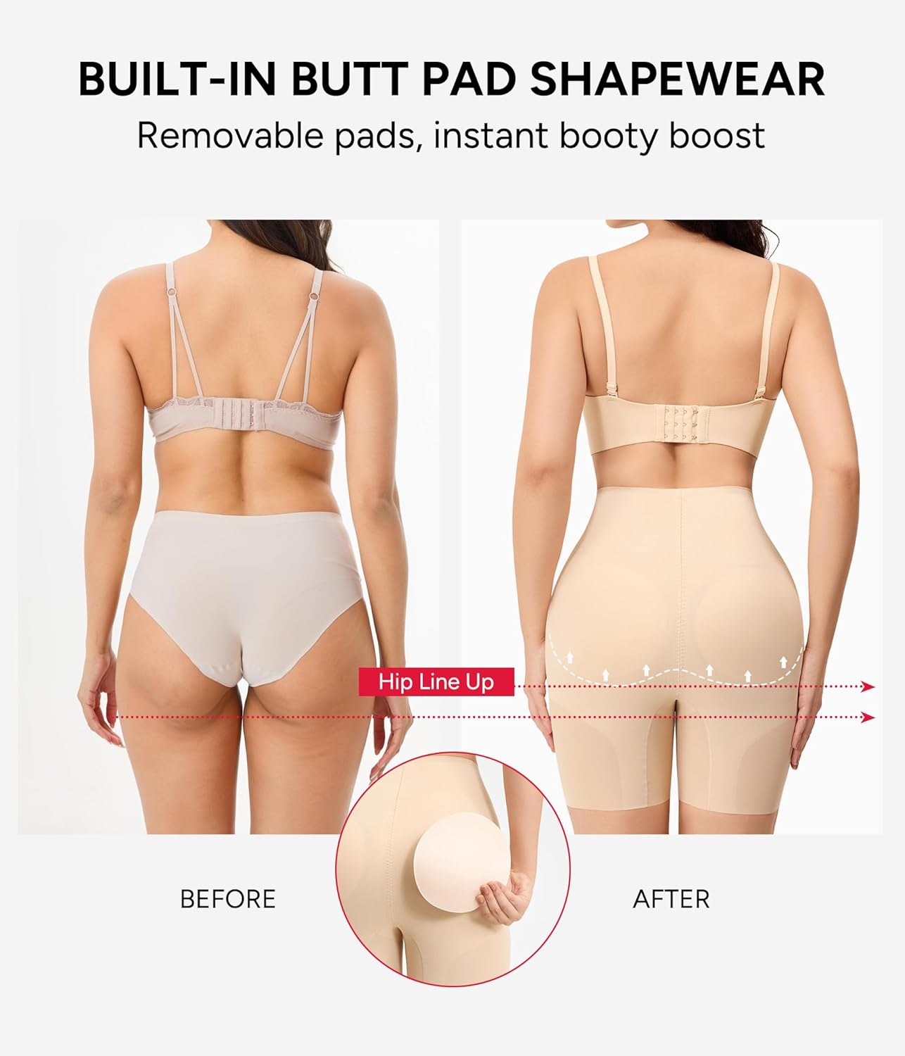 Nebility Butt Lifting Shapewear with Butt Pads - High Waist Padded Underwear for Women, Hip Enhancer Booty Lifter Shorts - Image 2