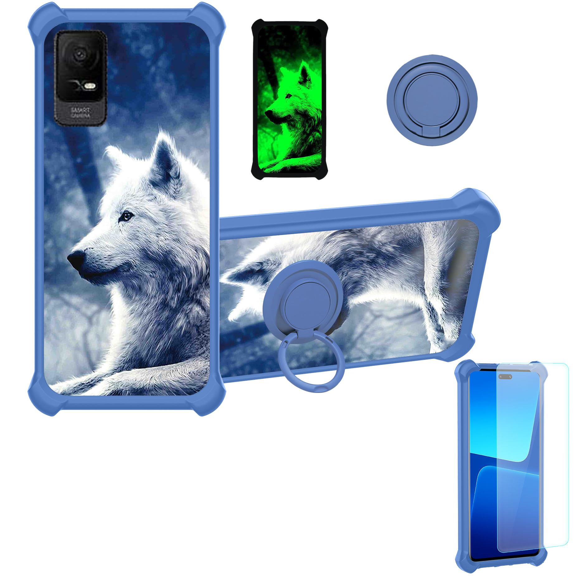 jioeuinlyCase for Mobiwire vodacom Kicka 6 4G Case Compatible with vodacom Kicka 6 4G Phone Case Cover [with Tempered Glass Screen Protector][Ring Support][Luminous Effect] YGL-LAN