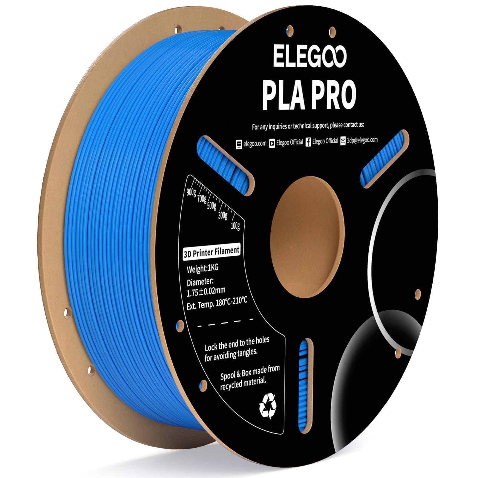 ELEGOO PLA PRO Filament 1.75mm Light Blue 1KG, 30-250mm/s Printing Speed Improved Rigidity 3D Printer Filament Dimensional Accuracy +/- 0.02mm, 1kg
