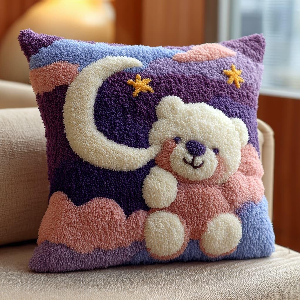 AxiangziK Latch Hook Cushion Kit 17x17 Inch,Cute Cartoon Bear